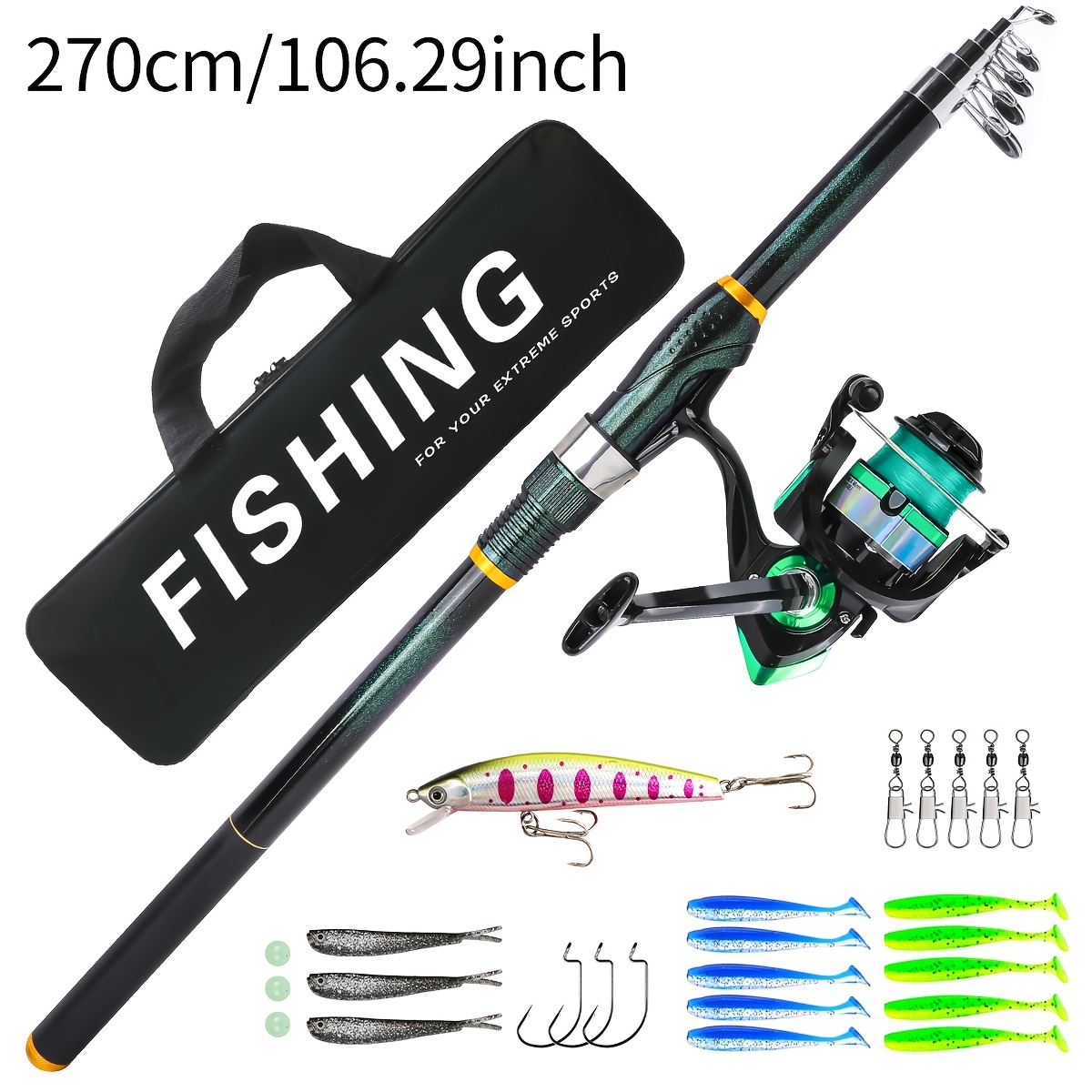 beginner saltwater fishing rod and reel combo Telescopic Travel Spinning Pole Set with Accessory Cork Composite butt cap DaddyGoFish Spinning Fishing Rod and