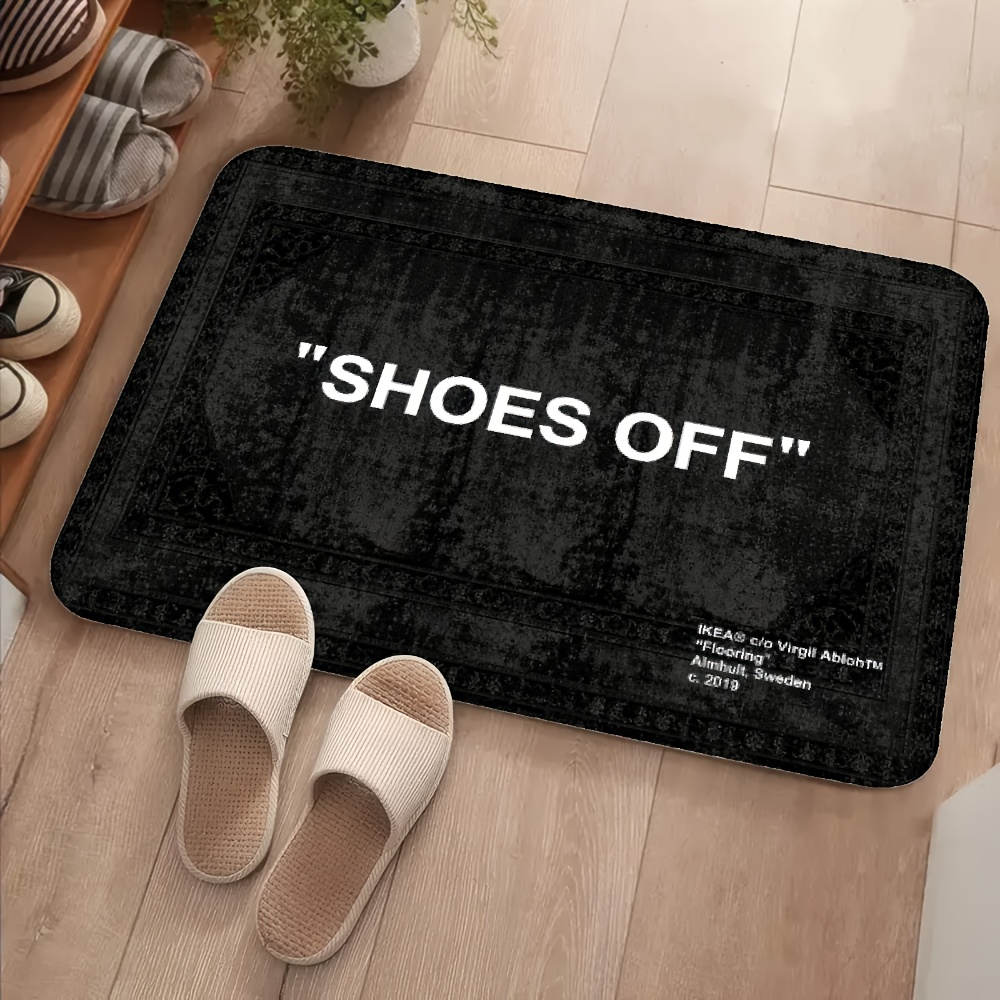 TEMU 1pc "" Humorous Black Patterned Doormat Kitchen Rugs Square Weight 500g Polyester Material, Fleece Absorbent Durable Soft Comfortable Easy To