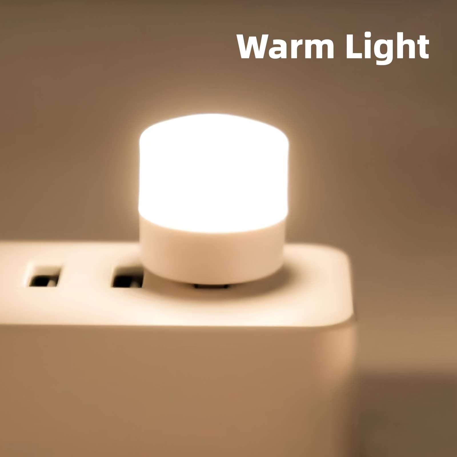 Mini Lámpara de Noche USB con Color Blanco Cálido, Lámpara de Lectura Ojo de Perro, Enchufe USB para Cargar el Ordenador y Batería Externa, Luz Nocturna LED