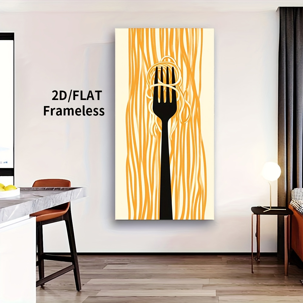 TEMU 2d Flat, 2d Flat, 2d Unframed 2d Flat Canvas Poster Featuring A Black Fork With Spaghetti, Suitable For Decorating Bedrooms, Living Rooms,