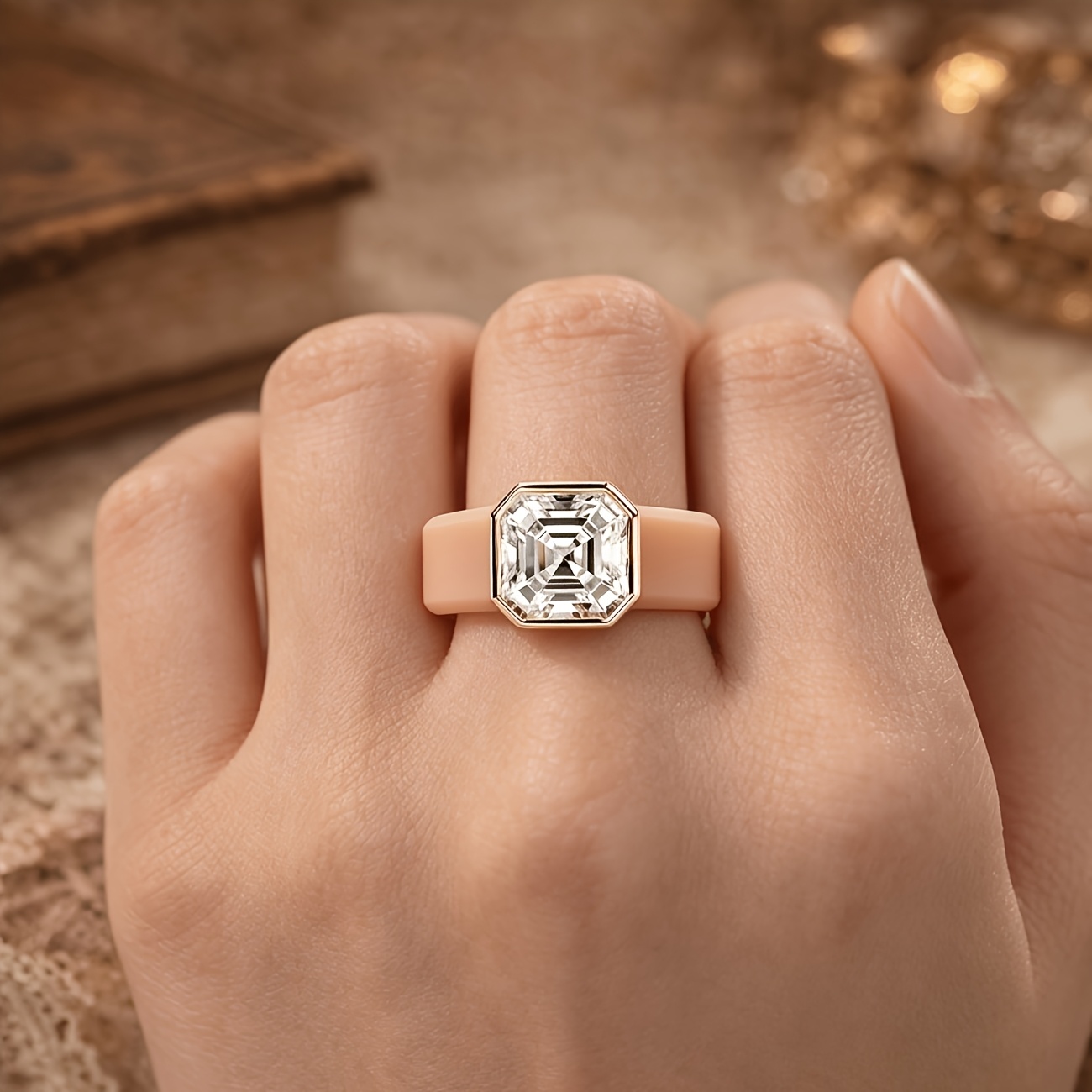 14K Gold-plated Khaki Silicone Ring, Engagement Gift
