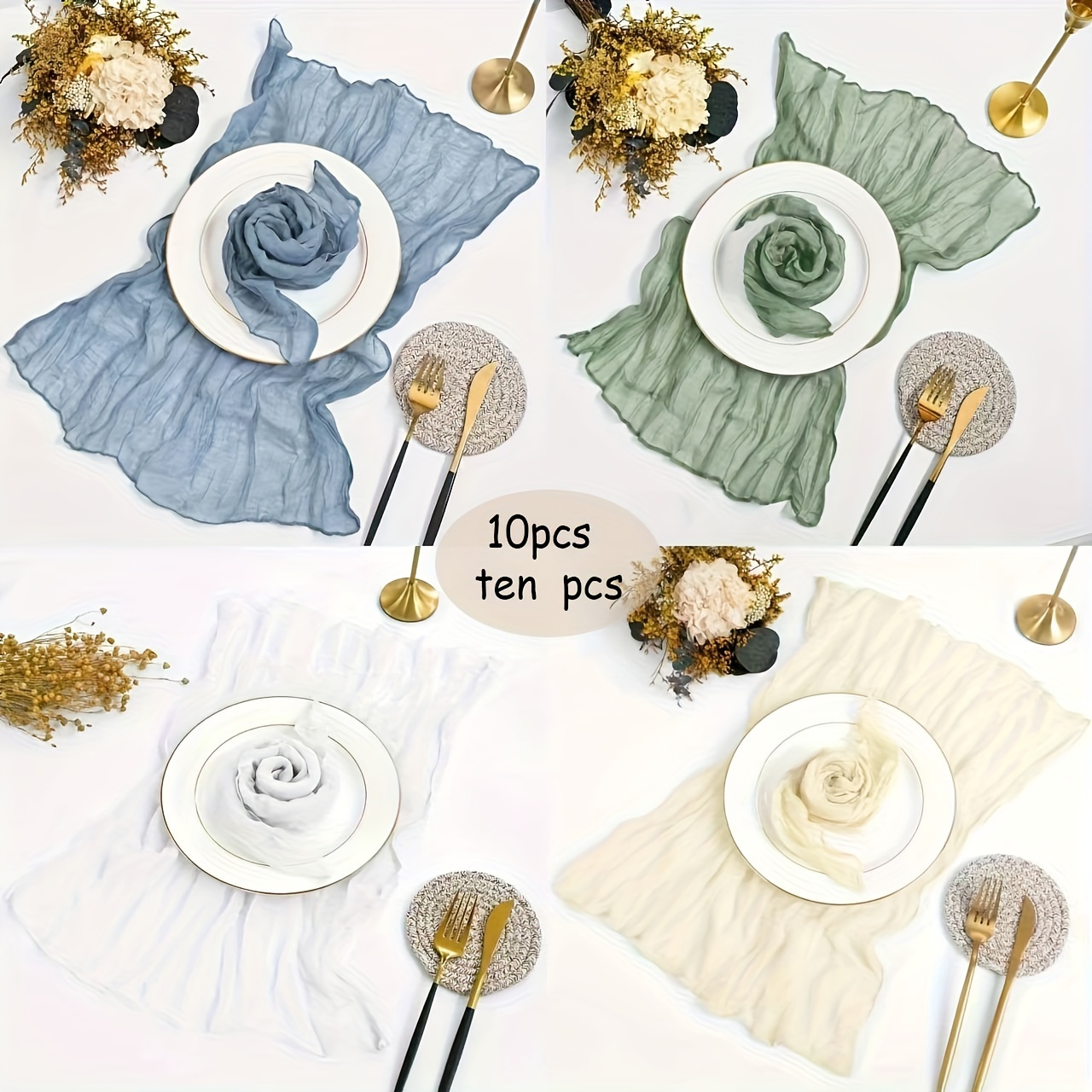 

Lot de 10 serviettes plissées en gaze, serviettes décoratives souples adaptées aux décorations de mariage, aux décorations de fête et aux réunions familiales au .