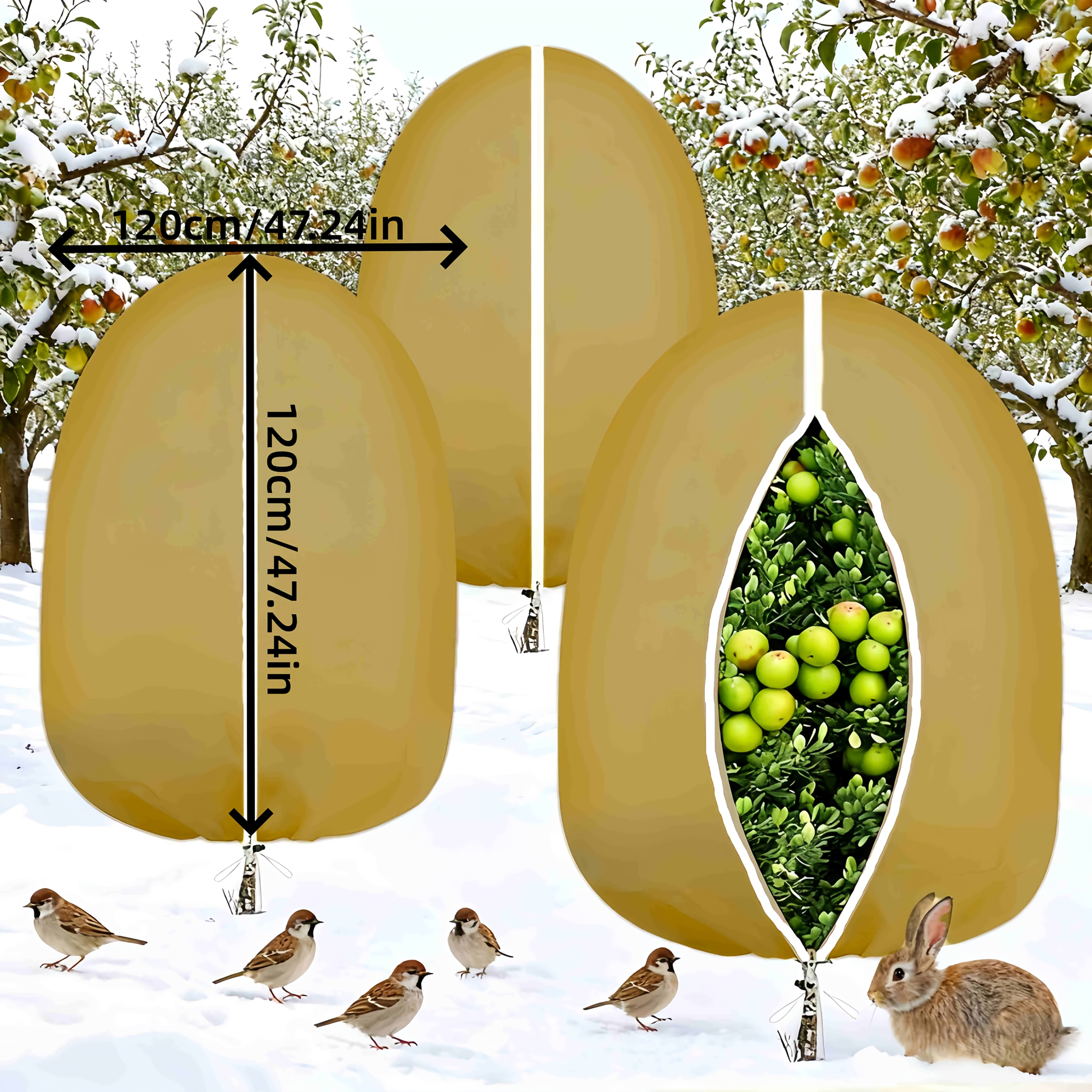 TEMU Three-pack Large Frost Blanket Plant Protector, Extra Large With Drawstring Fastening, Suitable For Outdoor Garden Plants, Fruit Trees, Shrubs,