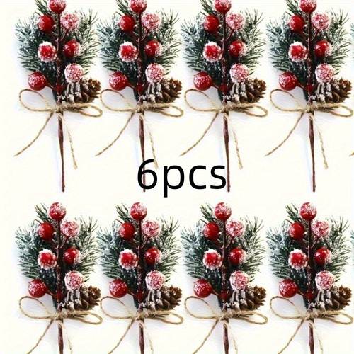 6pcs cedar branches with berries and holly rustic christmas hanging ornaments durable plastic tree decorations mantel garland vine decor no batteries required indoor and outdoor use forest theme holiday decorations