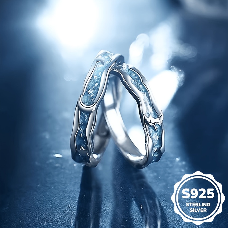 Image of 1 Pair S925 925 Silver Exquisite Fashion Moon And Reflection Shaped Men's And Women's Couple Rings, Open Adjustable, High-quality Jewelry, Daily Casual Wear