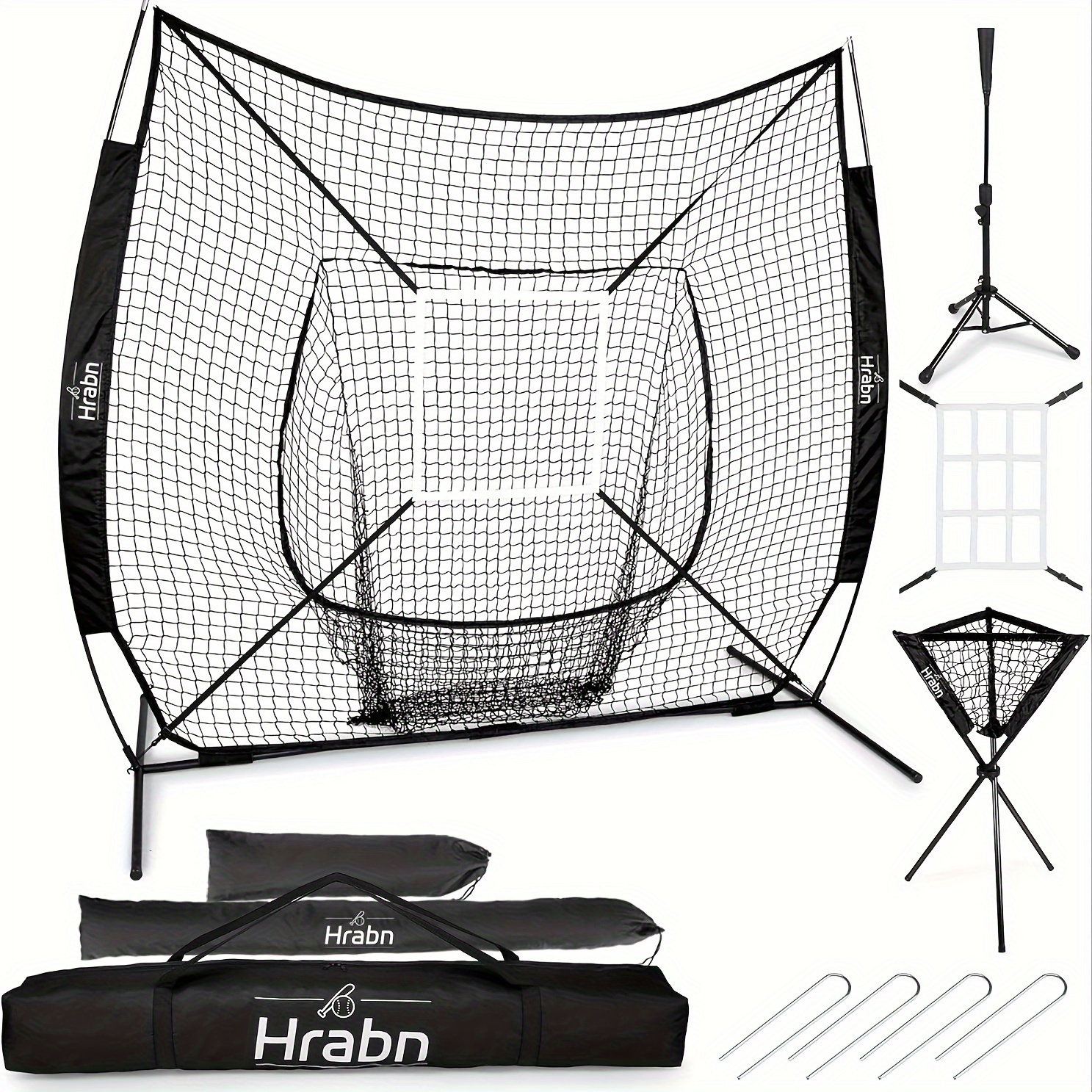 

7x7' Portable Softball & Baseball Net Set For Hitting And Pitching With Batting Tee Ball Caddy Target And Carry Bag Baseball Training Equipment For Youth Adult Sport Practice