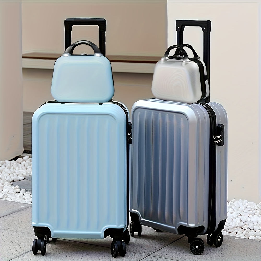1pc/2pcs Minimalist Solid Color Luggage Case Set, Hard Shell Zipper Trolley  Case with Square Small Makeup Handbag for Travel/Home Storage