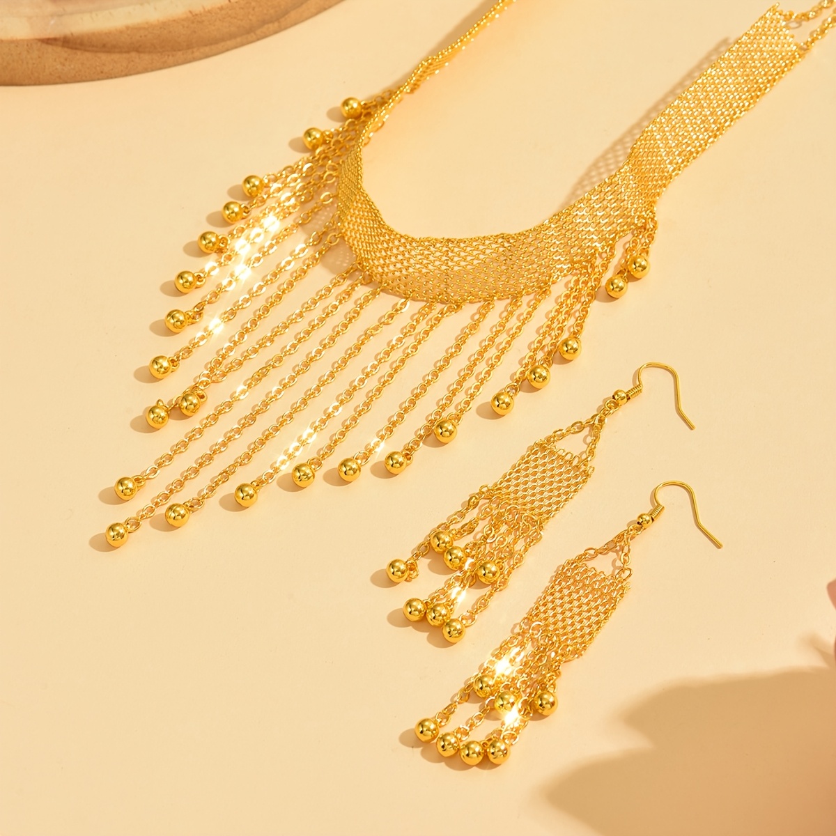 womens golden necklace earring set tassel shaped handmade - Temu Kuwait