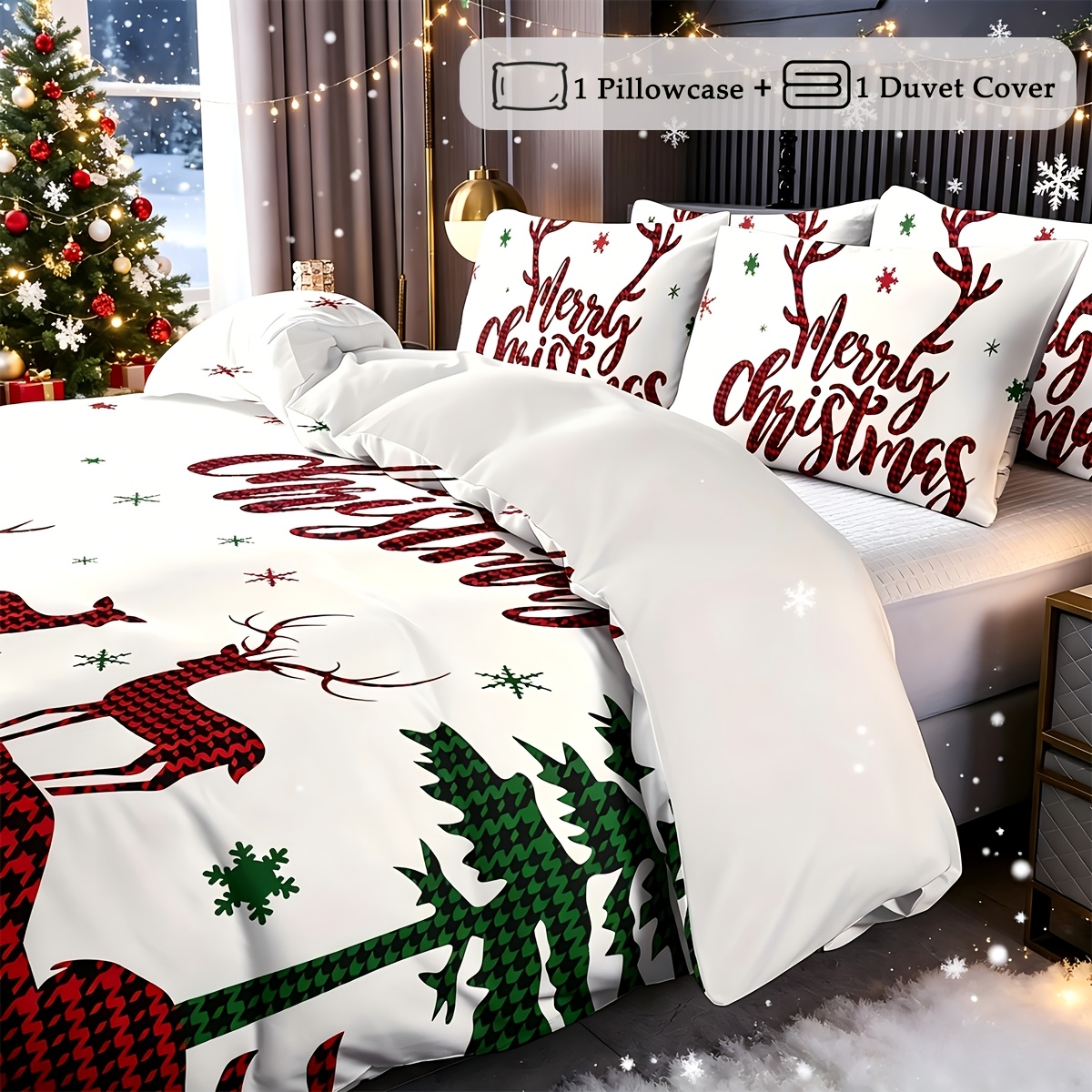 Image of 2/3pcs Bedding Set - Soft & Breathable Duvet Cover And Pillowcases (1/2), Popular Cozy Reindeer Bedding Set, Soft Comfortable Duvet Cover, For Bedroom, Best Present For Family,perfect For