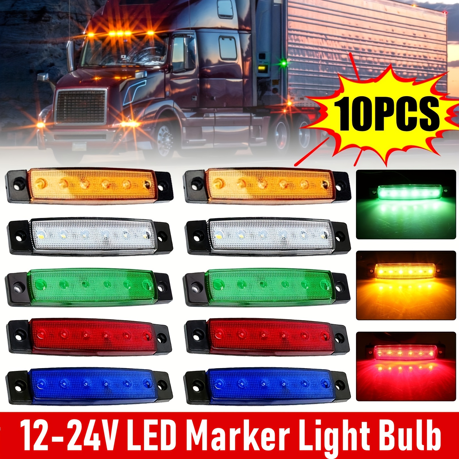 Luci LED Indicatori Laterali 12V/24V - 10 Pezzi Rossi, Per Camion E Auto, Facili Da Installare - Foto 2