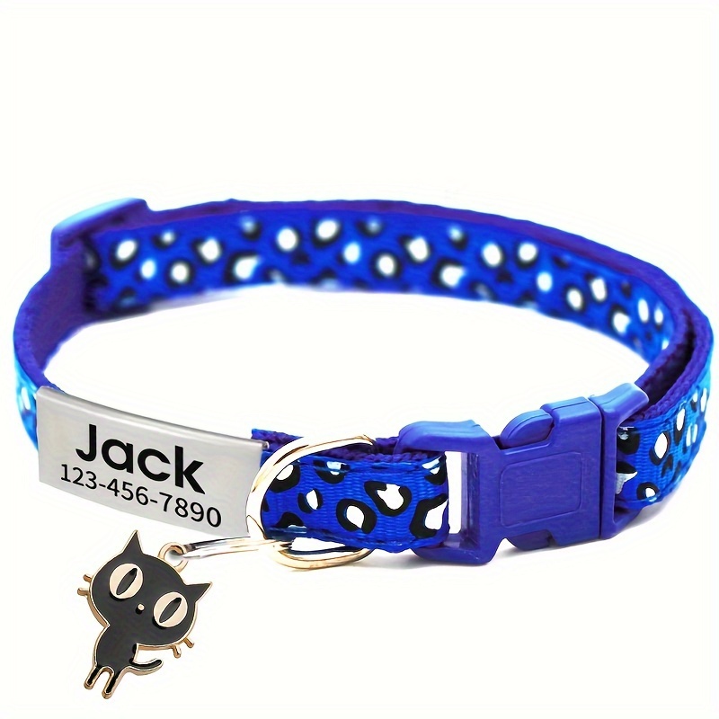 TEMU Personalized Collar With Custom Engraved Name & Black Cat Pendant - Leopard Print & Colorful Patterns, Durable Polyester Pet Id Tag - Perfect