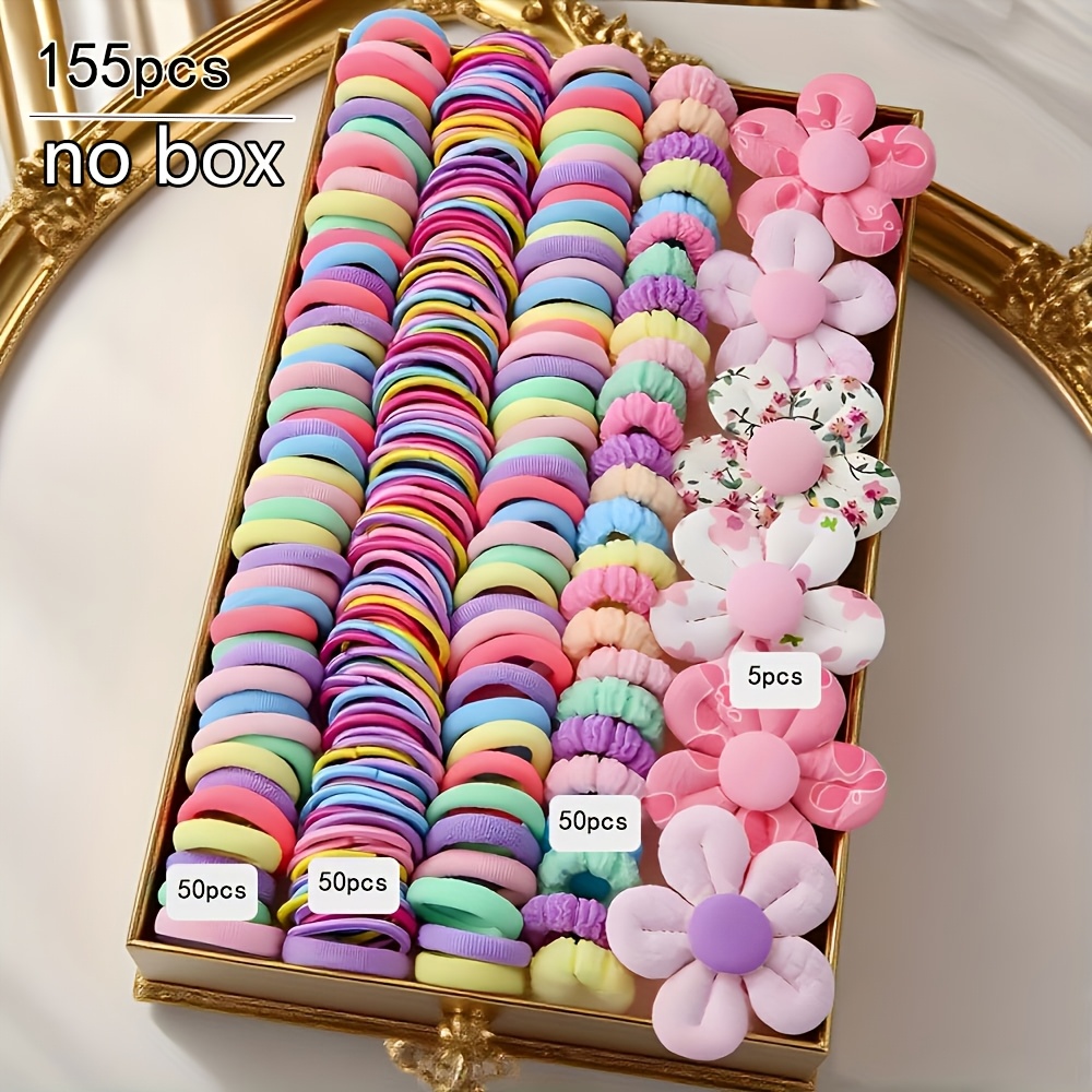 Image of 155pcs/set Cute Floral Hair Additions Set, Including 3d Flower Hair Clips And Hair Ties And Headbands - A Must-have For A Sweet And Everyday Look, Additions For And Ladies, Opp Bag Packaging