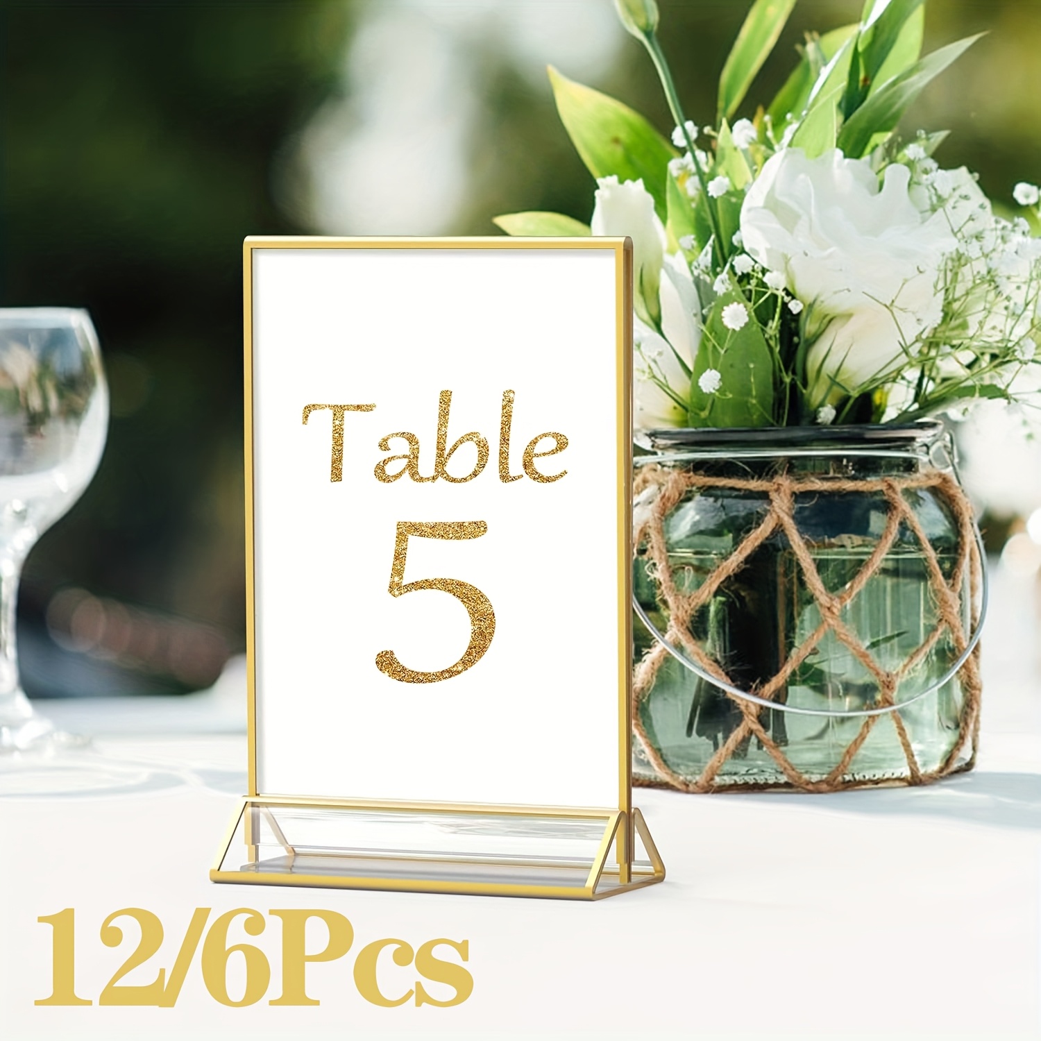 Cptoion 4 Pack Acrylic Sign Holder,5X7 Clear Acrylic Frames Display Stand Gold Picture Frames Double Sided Table Menu Holders Display For Wedding Table Number Restaurant Recipe Photo 5x7 Inch