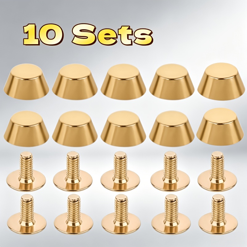 TEMU 10 Sets Bucket-shaped Bag Feet Rivets, 10pcs Round Head Stud Caps With 10pcs Screws, Metal Purse Feet Bottom Protector Spikes, Screw-on Handbag
