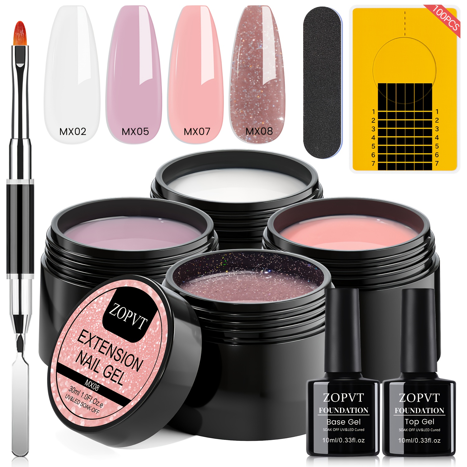 Image of Nail Extension Gel 4-color Set, Clear, Nude, Pink, And Shimmering Extension Gels, With Nail Extension Paper Plates, Nail Brushes, , , Suitable For Beginner Nail Extension Kit
