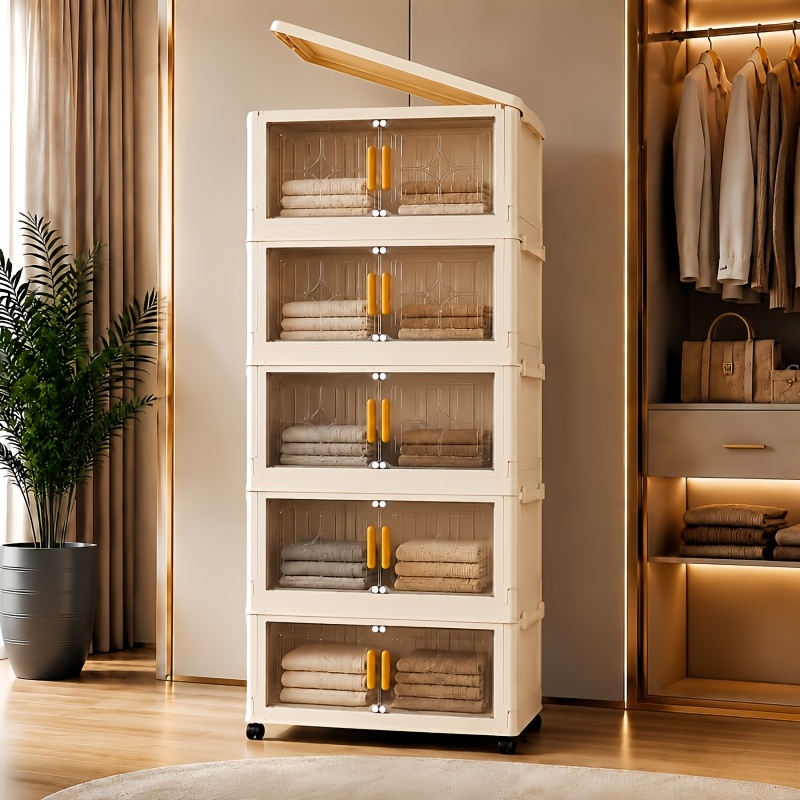 TEMU Armoire de rangement pliable à 3/4/5/6 niveaux, organisateur de garde-robe empilable avec roulettes, armoire de rangement de vêtements