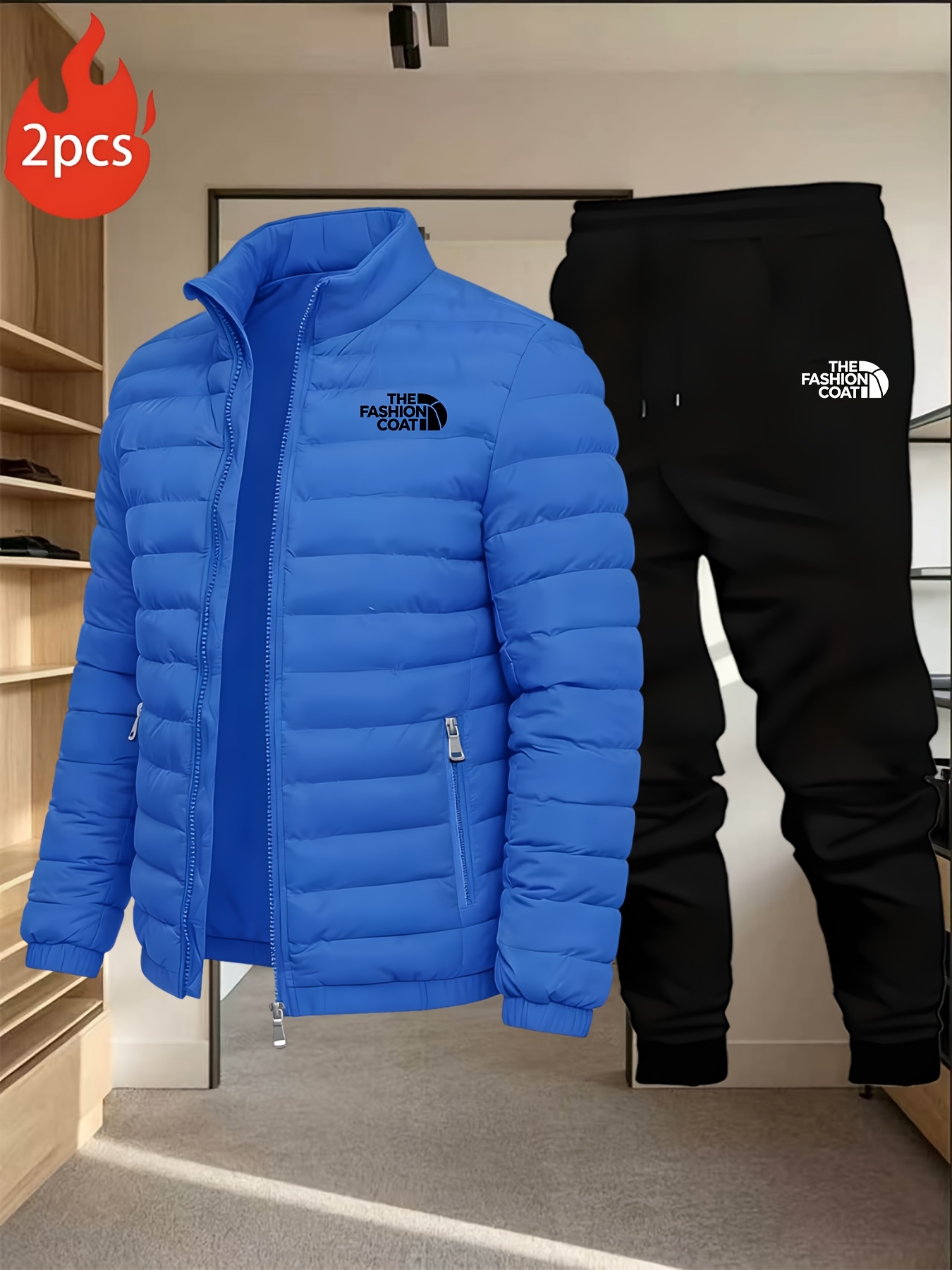 Cross-Border Winter Men's Padded Jacket 2pcs Set