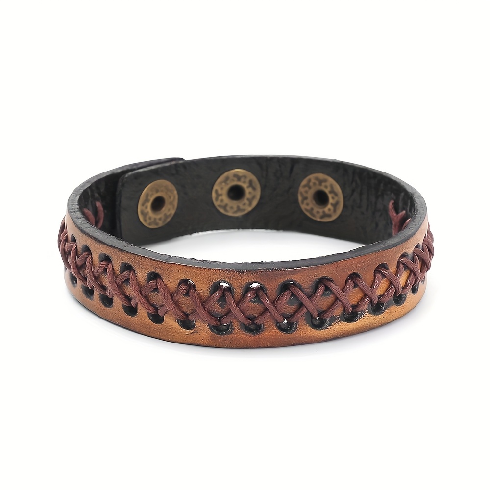 TEMU Bracelet en cuir de vache tissé à , style rétro usé européen et américain, bijou facile et personnalisé pour hommes et femmes