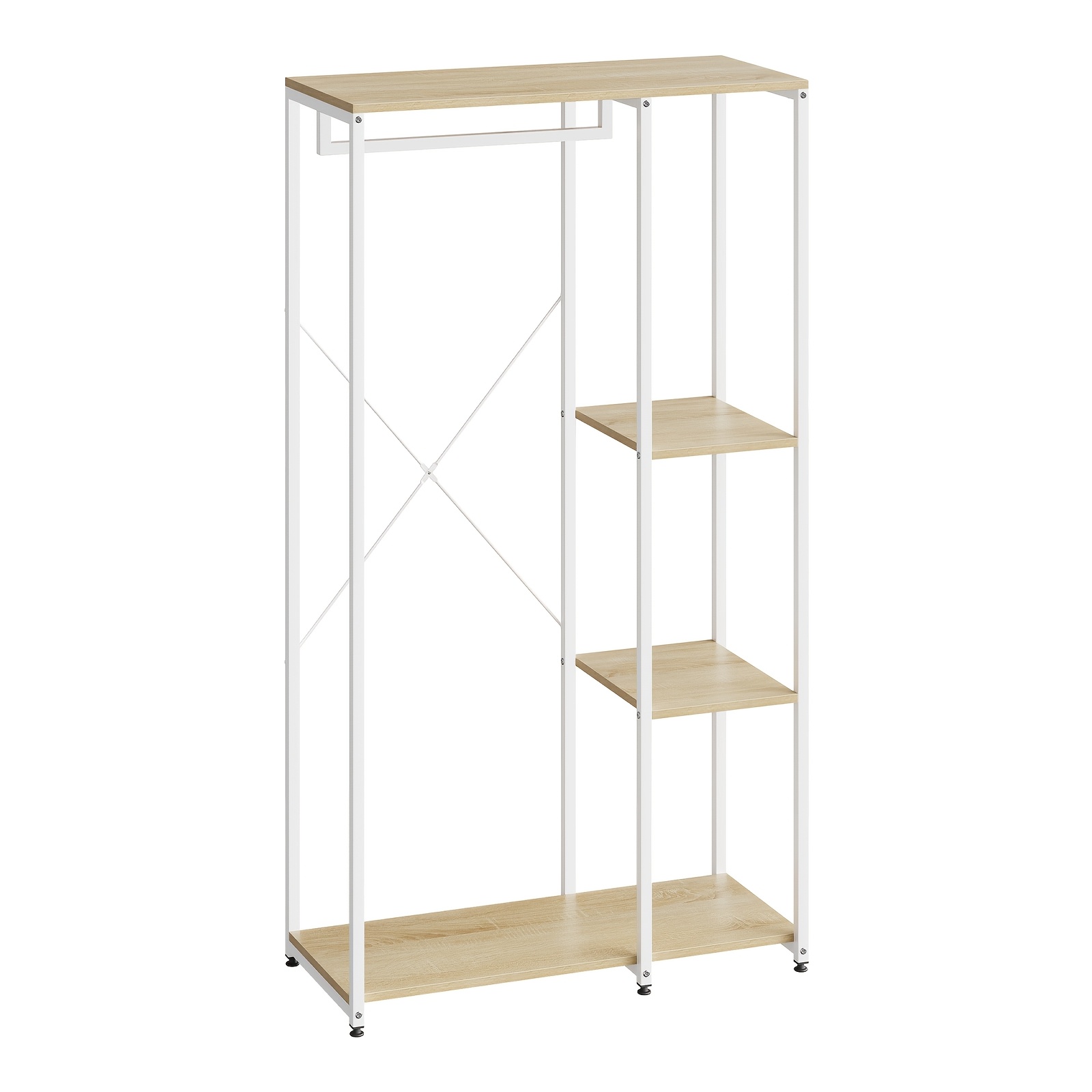 Image of Open Coat Rack With Shelves And Hanging Rod, Freestanding, Easy To Clean, Suitable For Bedroom, Hallway, Living Room