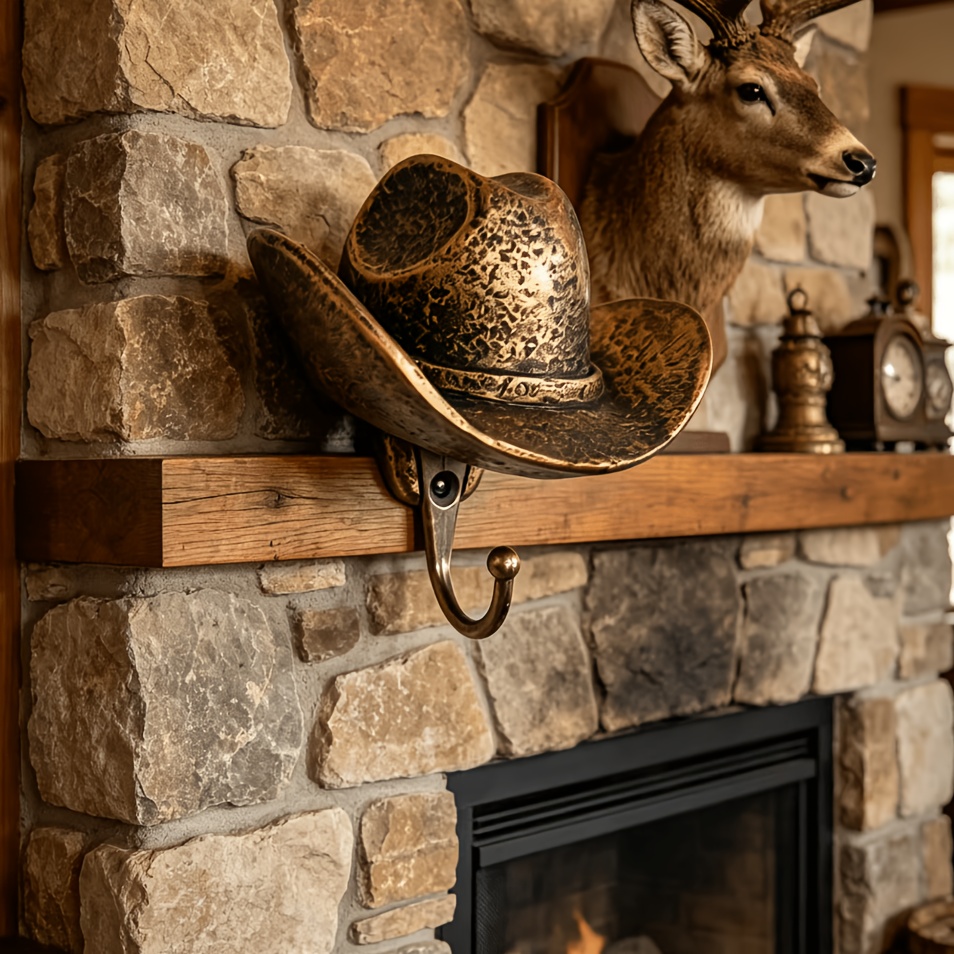 TEMU 1pc Vintage Cowboy Hat Wall Hook, Rustic Bronze Resin Coat Hook, Western Style Decorative Hanger For Hats, Towels, Keys, Wall Mounted Hook For