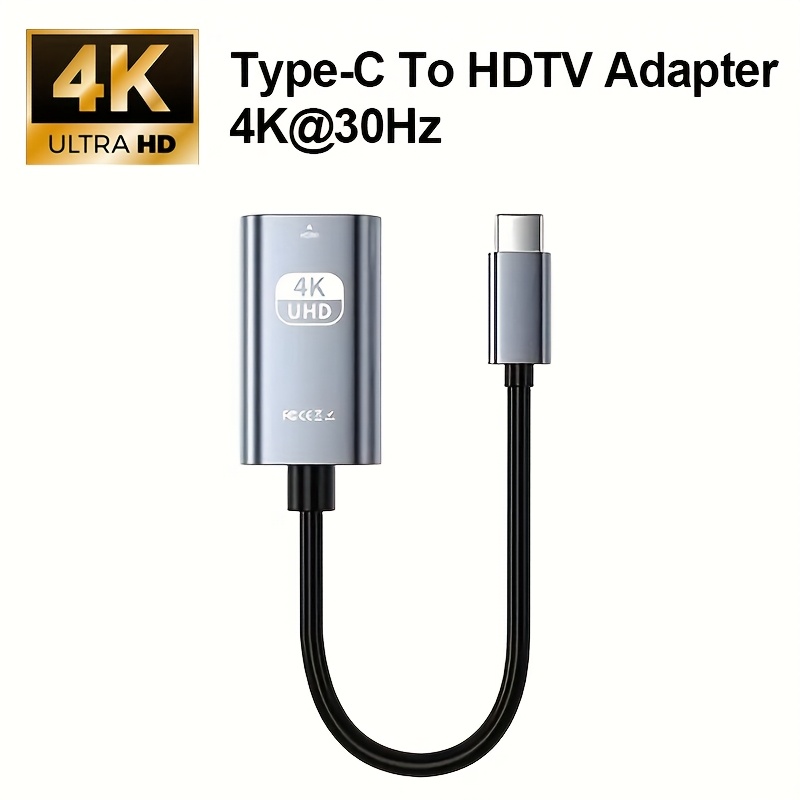 Adaptador USB C a HDTV [4K@30Hz], USB tipo C a HDTV de alta velocidad, convertidor de pantalla HD USB C, plug and play, adecuado para computadoras, tabletas, teléfonos, etc., ligero y portátil, plug and play
