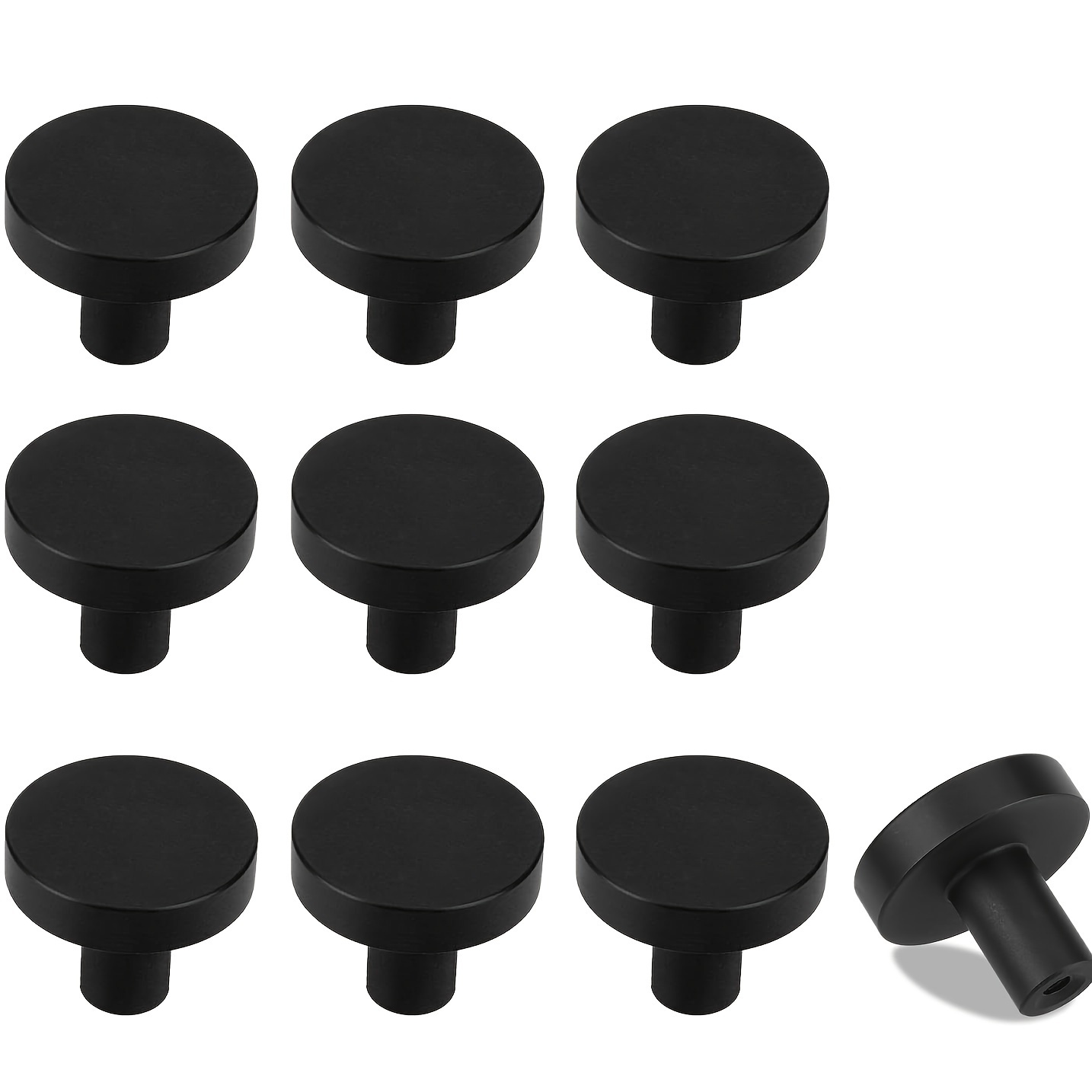 

10-pack Matte Black Cabinet Knobs - Metal Round Drawer Pulls For Kitchen, Bathroom, Dresser - Universal Metal Hardware For Cabinets & Cupboard Doors