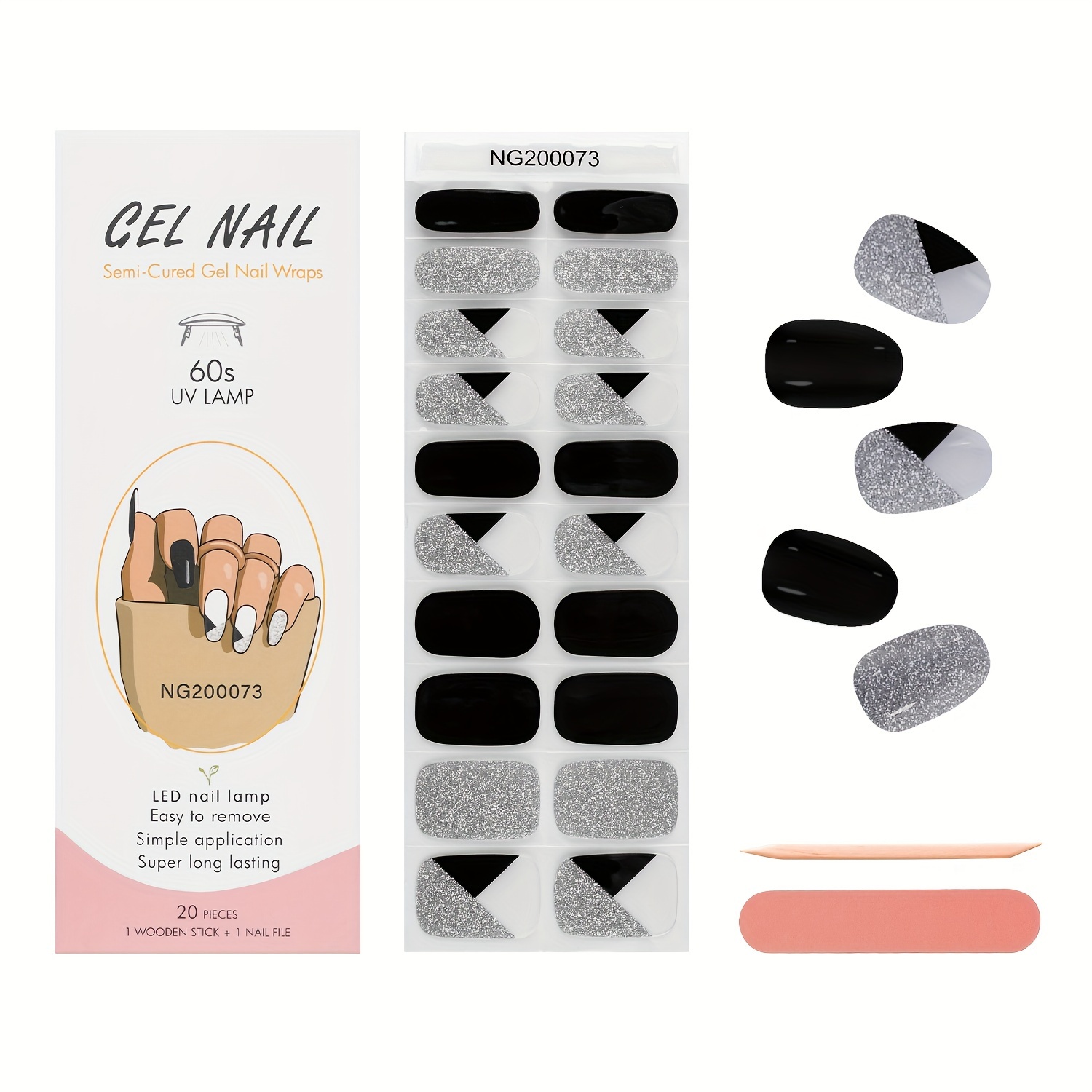 

Semi Cured Gel Nail Wraps, Semi-cured Glitter Gel Nail Strips-works With Any Nail Lamps, Salon-quality,long Lasting,easy To Apply & Remove-includes Nail File & Wooden Stick