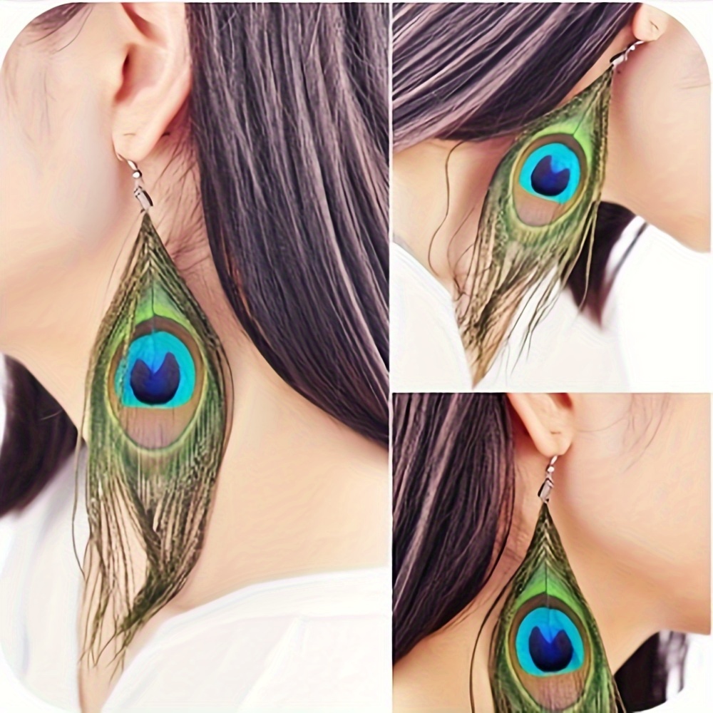 

Peacock Feather Design Dangle Earrings Bohemian Vacation Style Zinc Alloy Jewelry Holiday Earrings