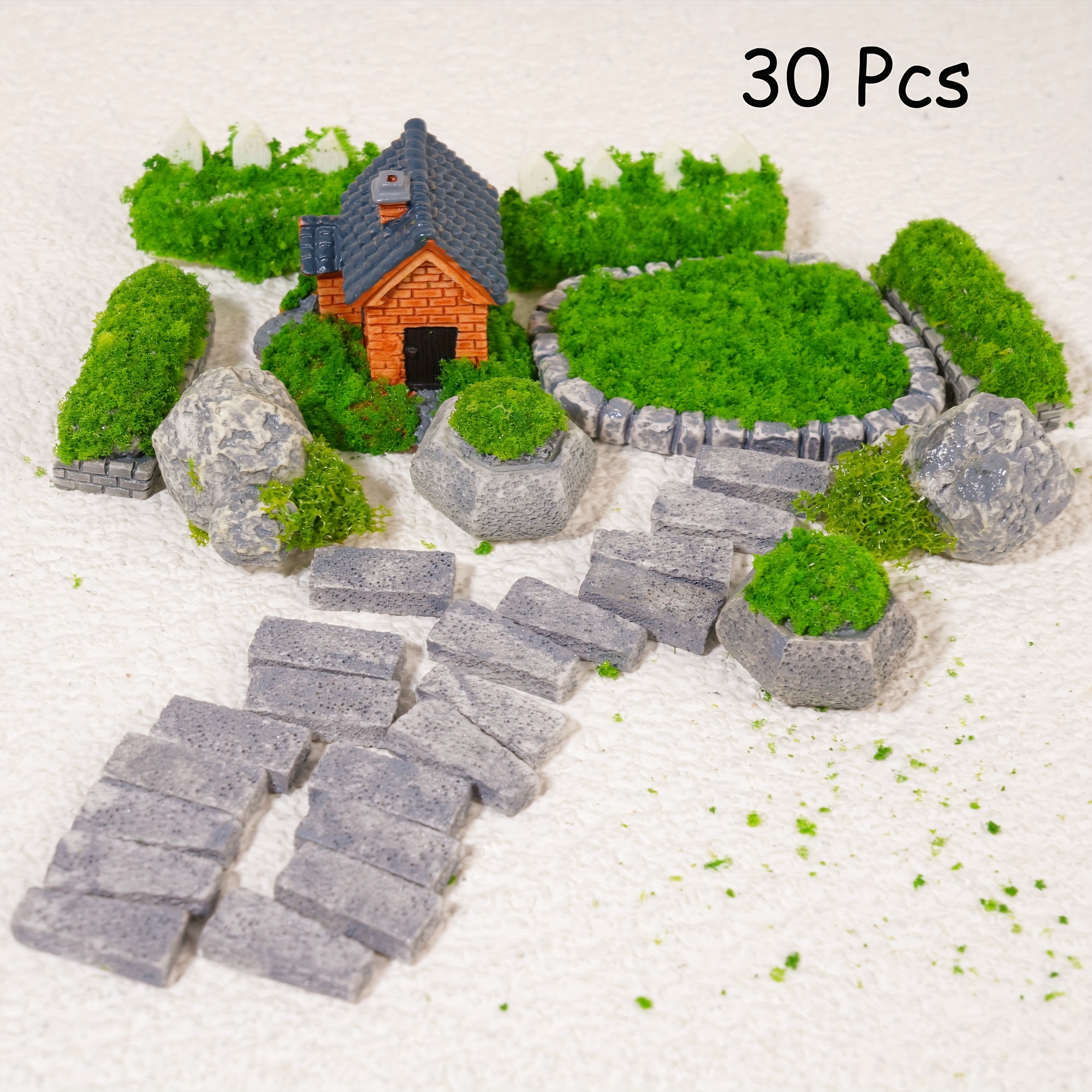 30pcs Mini Model Garden Additions Set, Miniature House Set Micro Landscape Decoration For Decoration