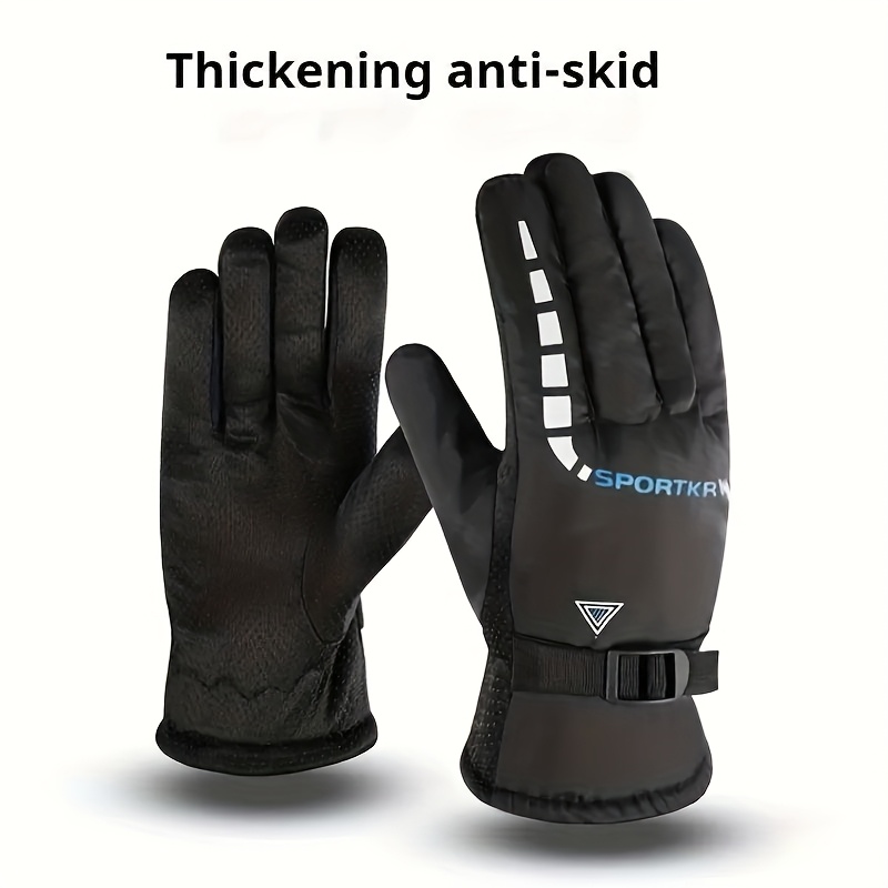 TEMU Winter Men's Warm Full Finger Gloves, , Fleece Lined, Motorcycle Riding And E-bike Riding, Outdoor Sports Ski Gloves