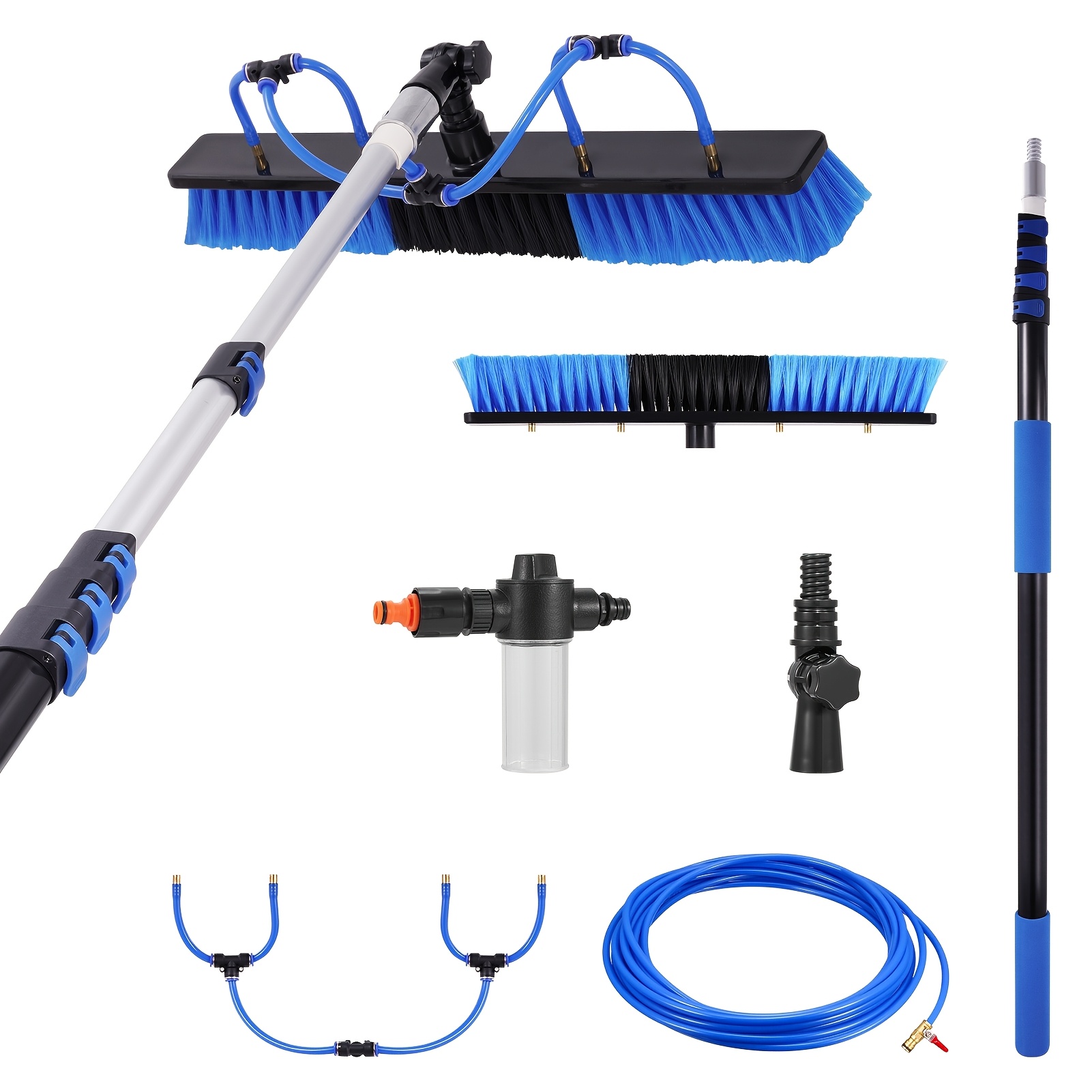 TEMU A Cleaning Brush Featuring An Extendable Handle. Ideal For Solar Panels, Glass Ceilings, And Patio Covers. Includes A Water Hose Connection