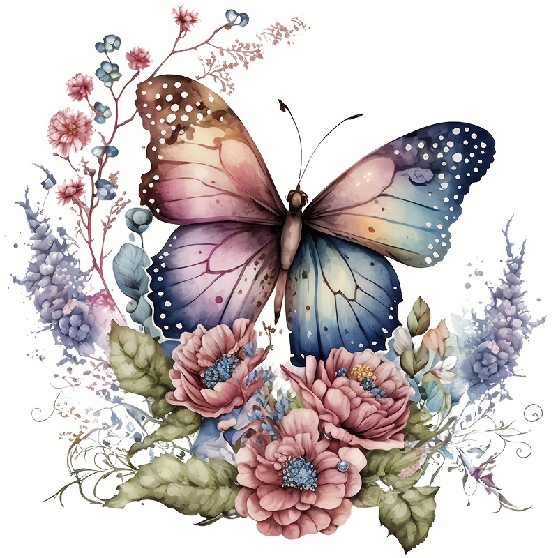 

1pc Beautiful Flower Butterfly Heat Transfer Sticker, Diy Iron-on Clothing Supplies & Appliques For Clothes, T-shirt Making, Pillow Decorating