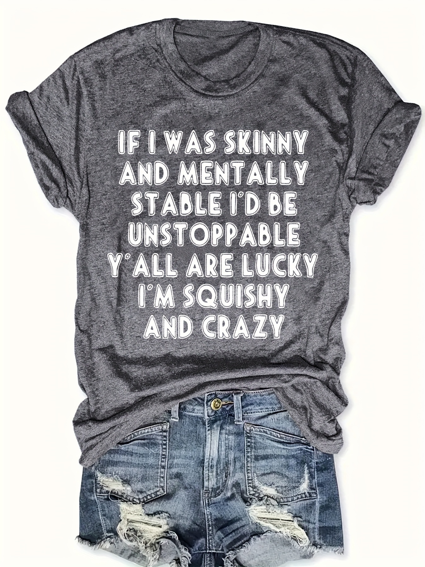 Plus Size Letter Print T-shirt, Casual Crew Neck Short Sleeve Top For Spring & Summer, Women's Plus Size Clothing