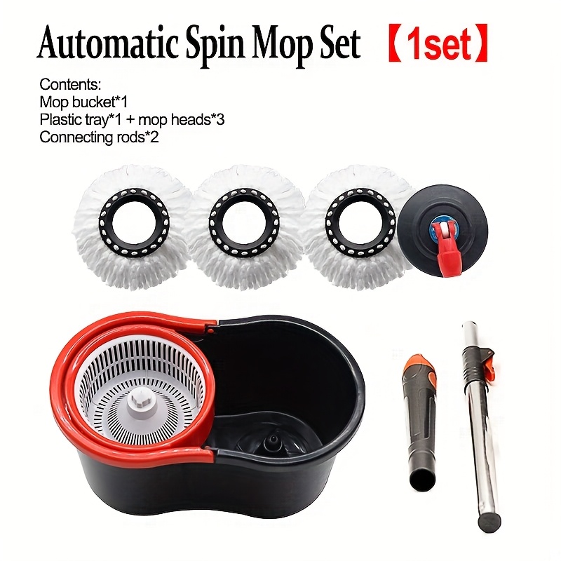 E-shop Drehbarer Mopp und Eimer Set, mit Teleskopstiel, inklusive 3 austauschbaren Moppköpfen, Staubmopp, geeignet für die Reinigung von Hartholzböden,