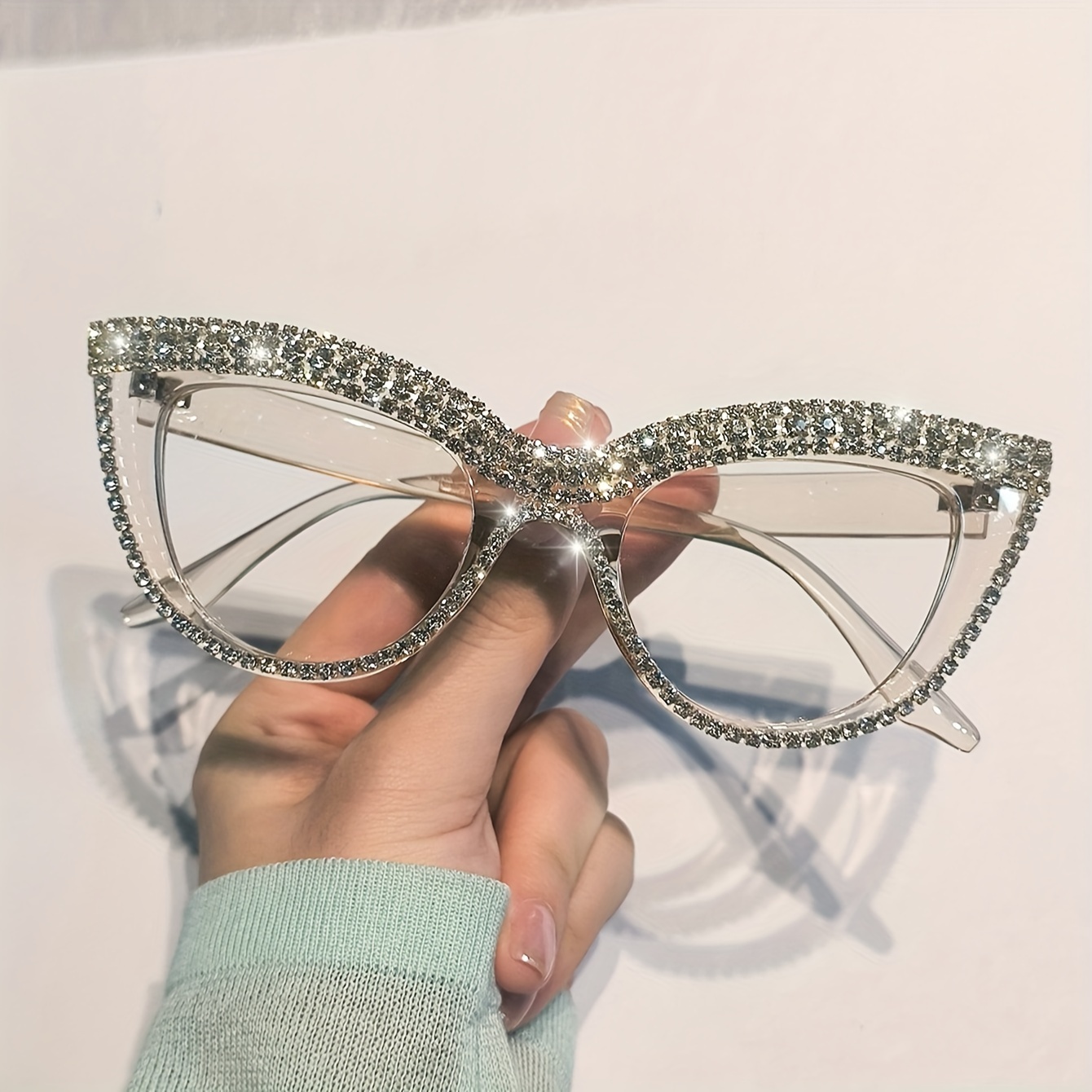 chic cat eye   for women rhinestone embellished anti blue light full frame fashionable readers 1 0 to 4 0 bifocal   for women multifocal   women details 5