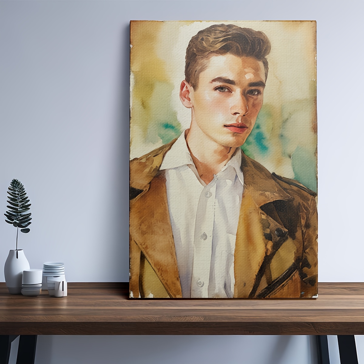 

Décoration de 1pc Portrait à de couleur personnalisé sur toile, impression photo sur fibre de polyester personnalisable, œuvre d'art encadrée en bois pour la décoration générale de