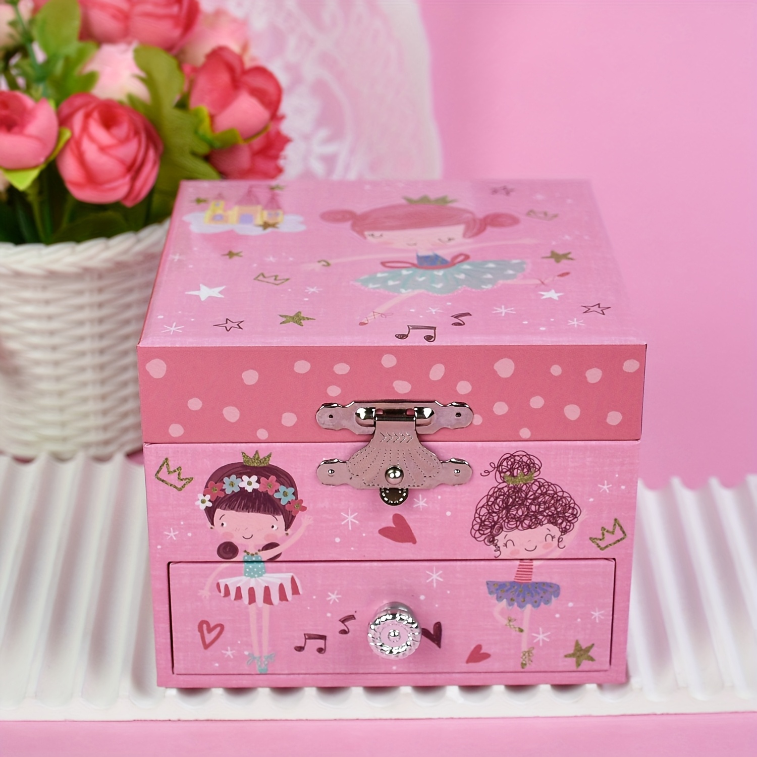 Image of Ballerina Music Box With Makeup Mirror, Rotating Music Box For Girls, Music Storage Decorative Box, Birthday Gift