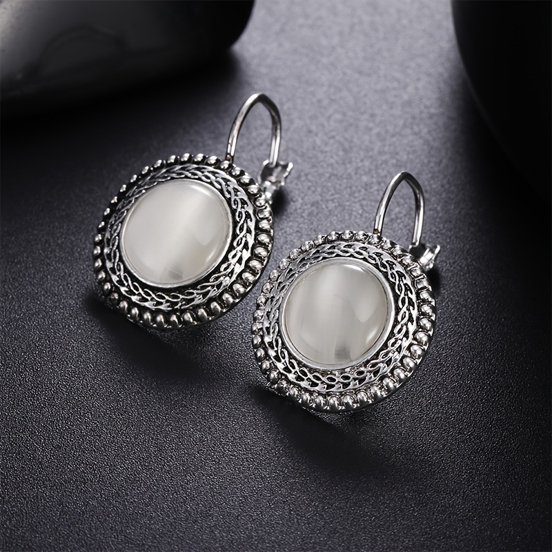 Women's Retro Distressed Silvery Hollow Ring Earrings, Bohemian Style