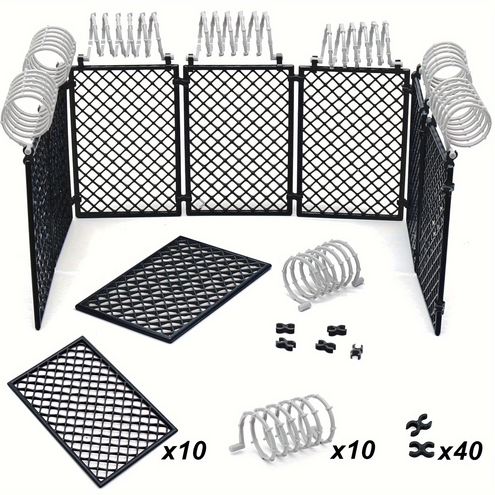 Image of 60pcs Military Building Blocks Penitentiary Set, Police Bricks Accessories Protective Net Wire Mesh Wall Isolation Roadblock Spring Parts For Soldier Figurine Diy Model