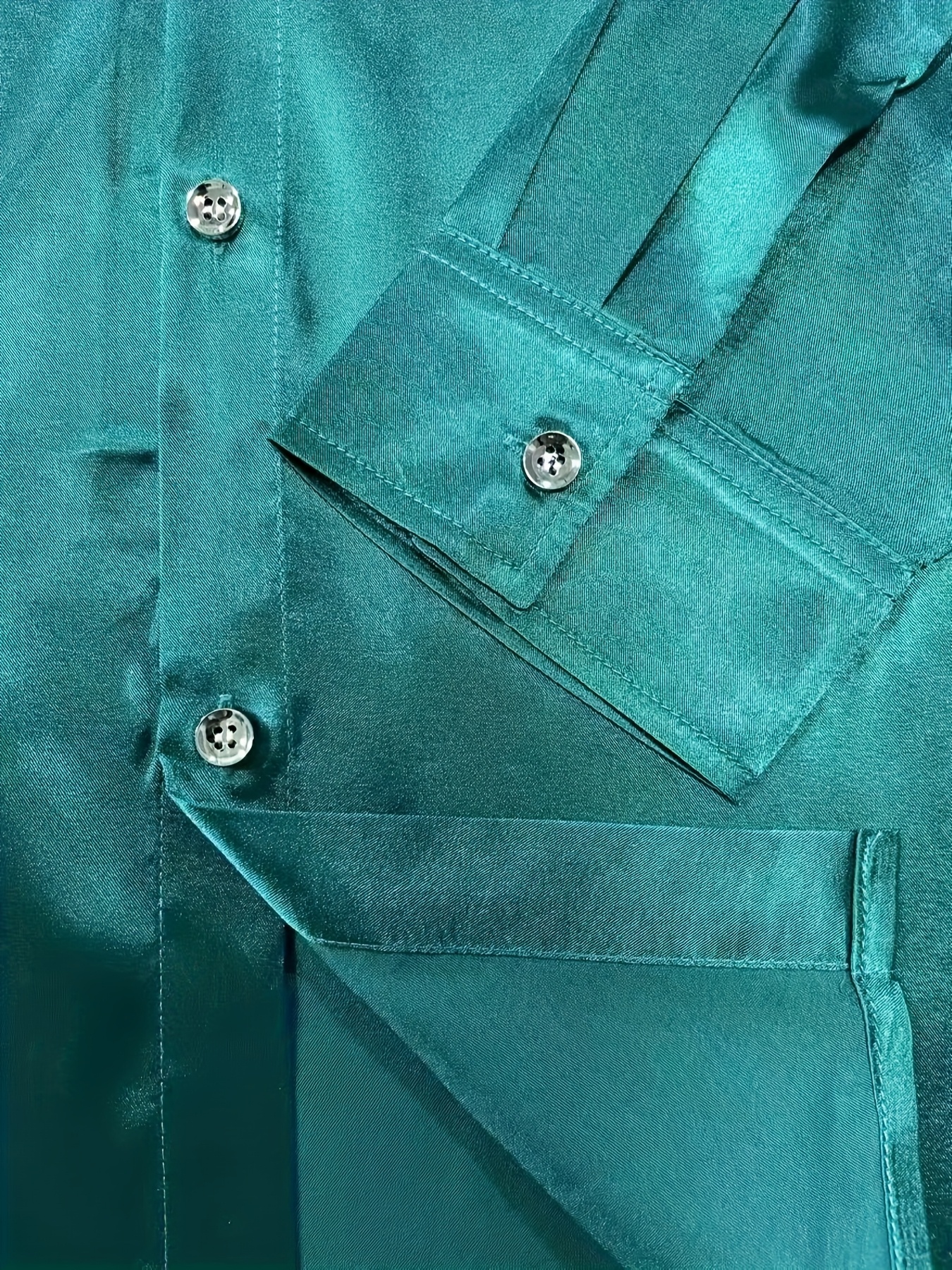 slim fit dress slacks Short Sleeve Satin Shirt (Hunter Green) – vonparrisny main image 0