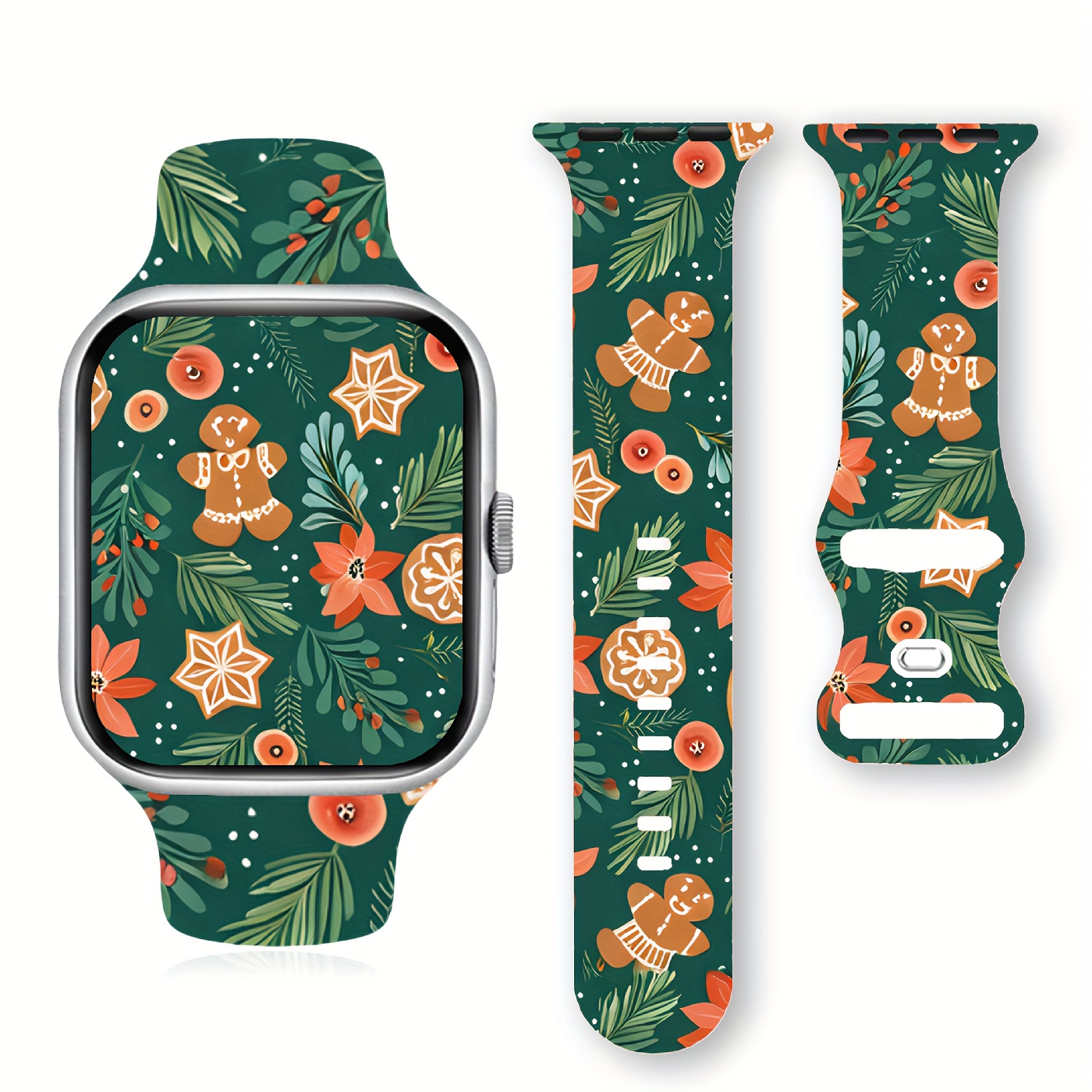 

Christmas-themed Silicone Watch Band For Apple Watch With Funky Design, Soft And Comfortable, Butterfly Clasp - Compatible With Iwatch /2/3/4/5/6/7/se, Pack Of 1