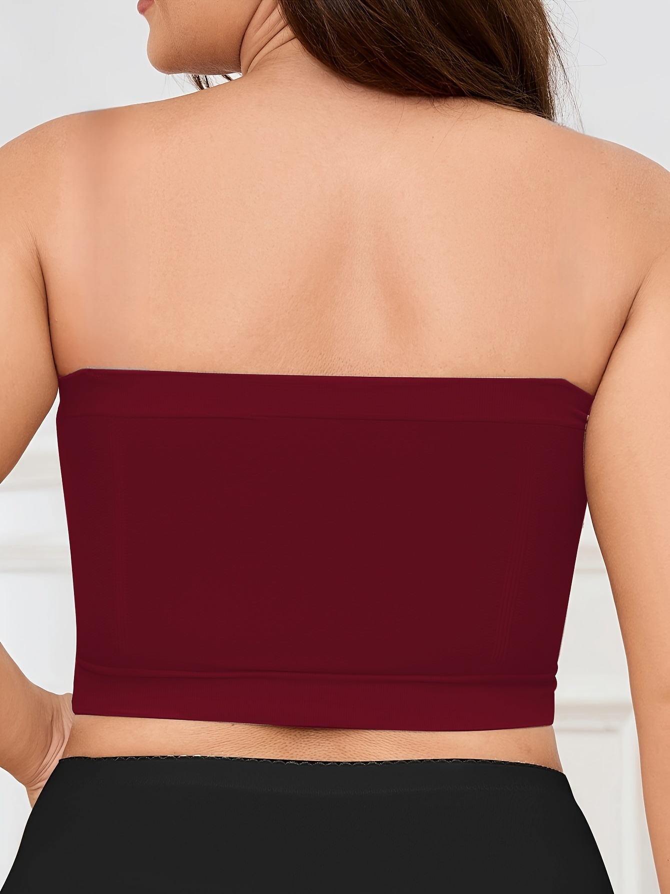 Women'S Seamless Wireless Sports Bra - Breathable, Comfortable, No-Pad Shoulderless Bandeau with Crinkled Chest Plateau, Solid Color, Medium Stretch Fabric for Casual and Everyday Wear, Everyday Wear Bra|Wirefree Bandeau|Breathable Fabric, Seamless Bralette