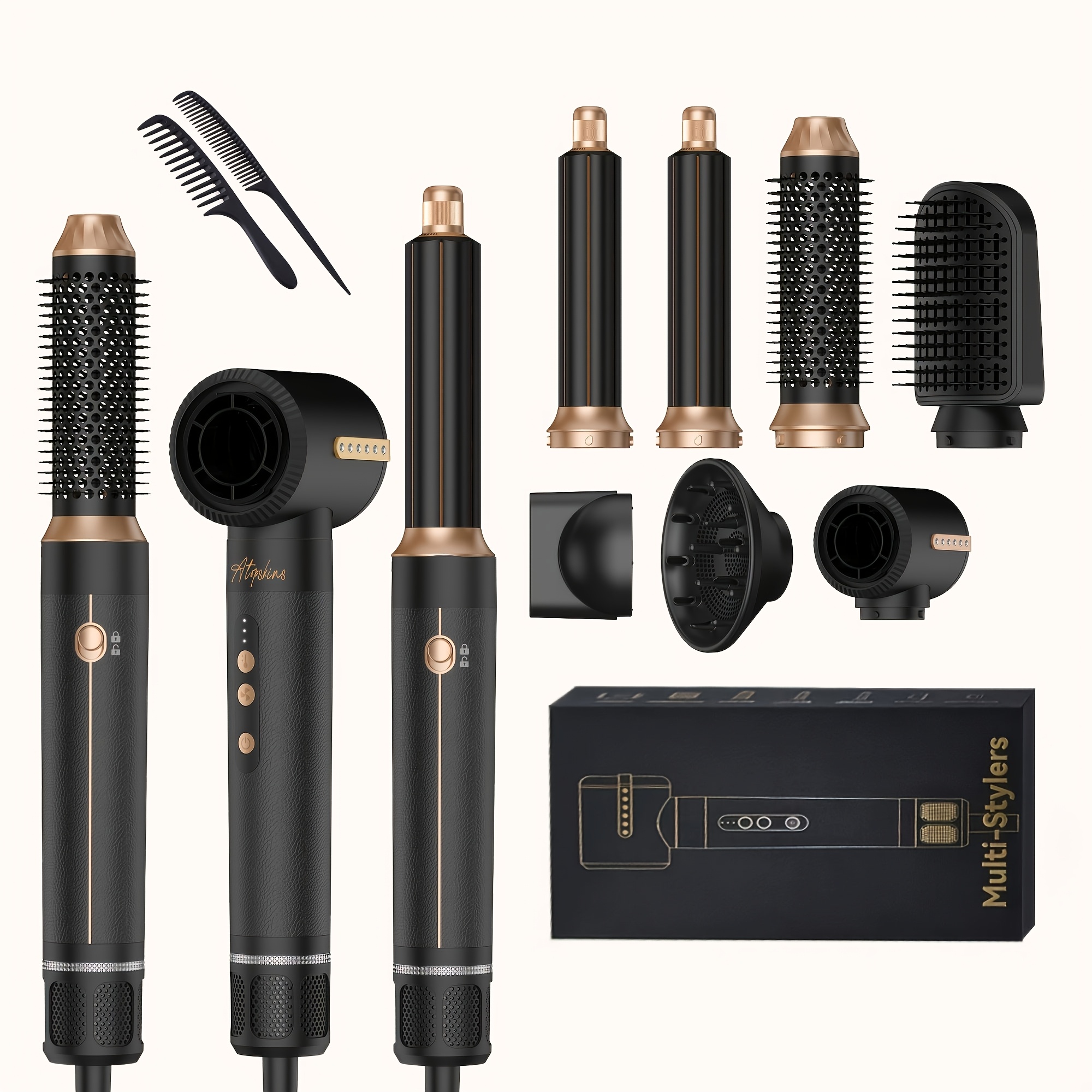 Air Styler Pro 7-in-1 Hot Air Brush, 110, 000 Rpm Hair Dryer Brush For Fast Drying, Straightening & Curling, Volumizing Styling Set With 7 Attachments For & Perfect For Use In The Bathroom