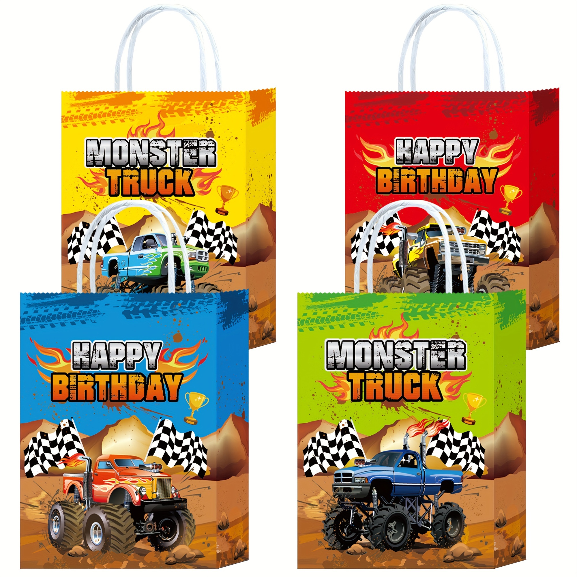 

8-piece Monster Truck Themed Gift Bags - Perfect For Birthday Parties & More - Durable Paper Construction
