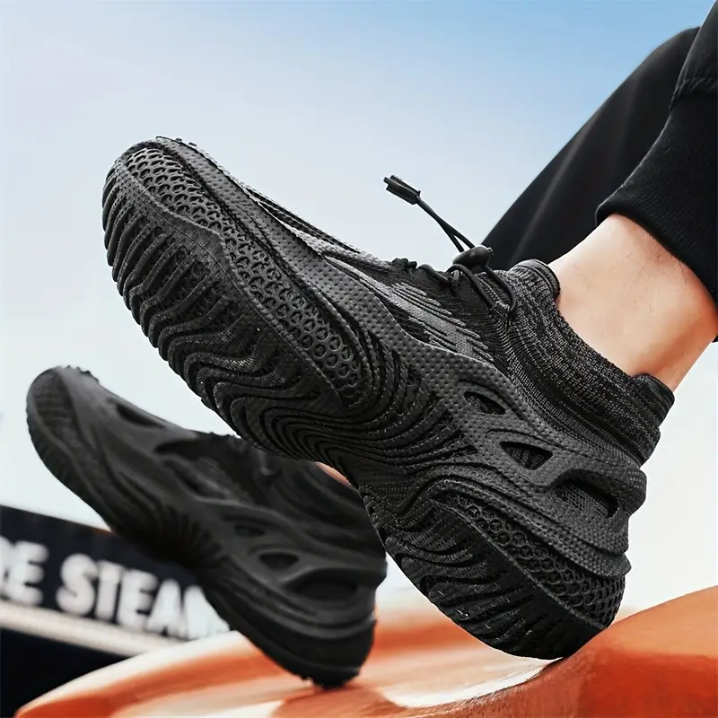 mens 2025 casual sneakers breathable knit upper lightweight cushioned for running daily wear low top lace with pu fabric upper durable pvc sole comfy shoes everyday footwear sleek sporty design textured traction footwear Product details 2