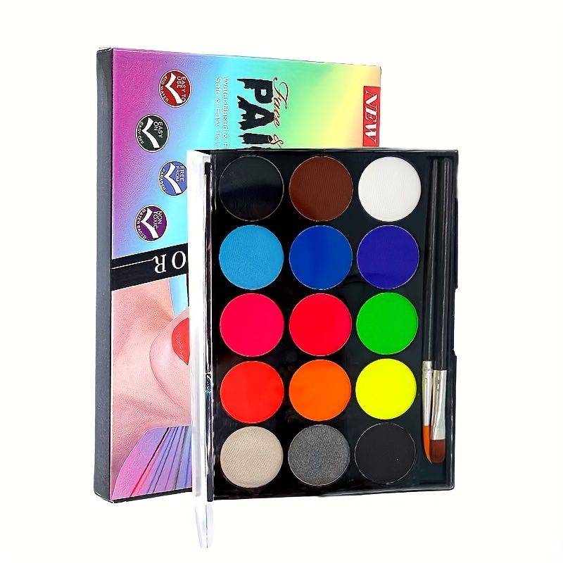 

15 Color Glow In The Dark Face & Body Paint Set, Halloween Makeup Kit For Adults, Fluorescent Party Face Painting Palette With Brush, Non-toxic, Waterproof Theater And Festival Makeup Kit
