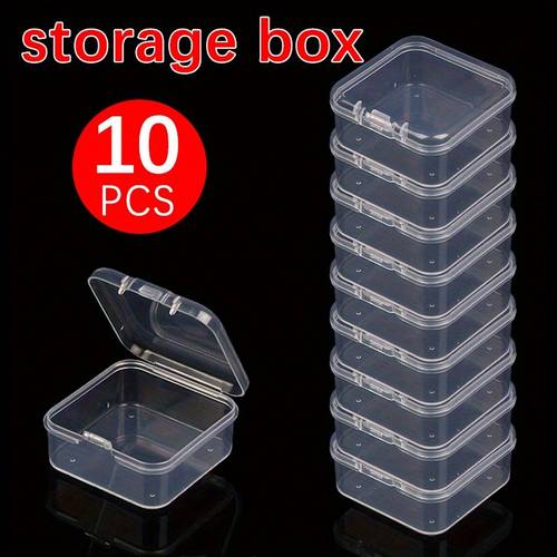 10 plastic jewelry storage boxes mini transparent square empty containers with lids for stickers accessories diamond painting or other small crafts