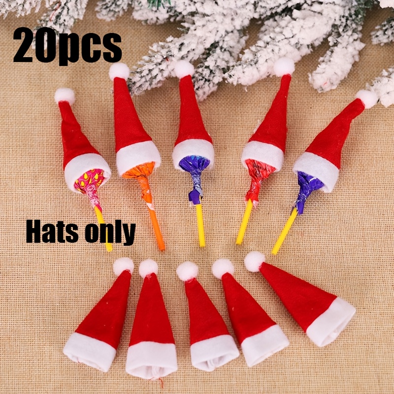 TEMU 20pcs - Mini Santa Hats - Non-woven Red Hats, Suitable For Lollipops, Bottles, And Party Favors; Party Gifts, New Year's And Christmas Event