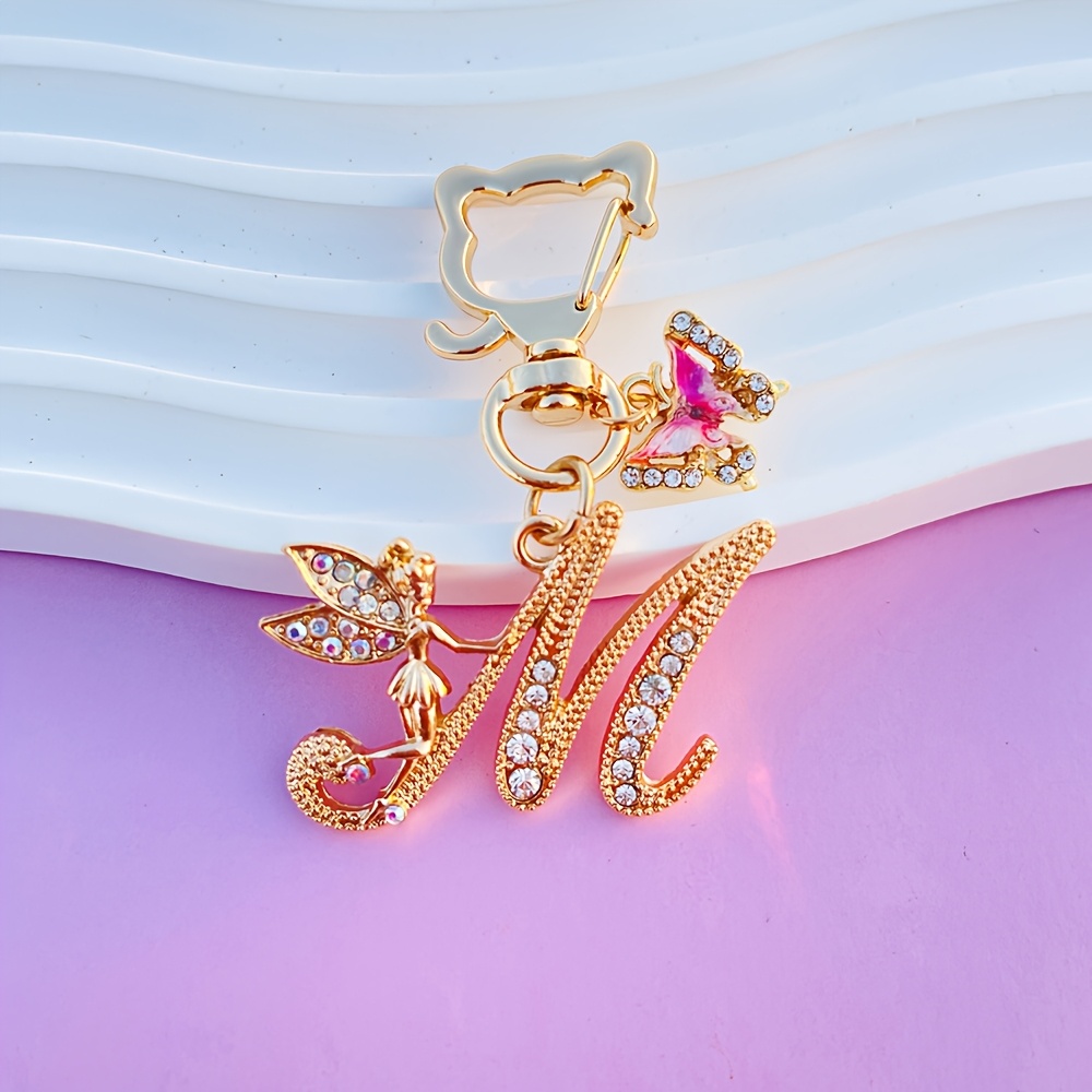 A Beautiful Crystal A-z Letter Keychain, Suitable For Ladies, Metal Initial Charm Bear Key Ring, Suitable For Hanging On Bags And Car Keys, Suitable For Birthdays And , Mother's Day Gifts