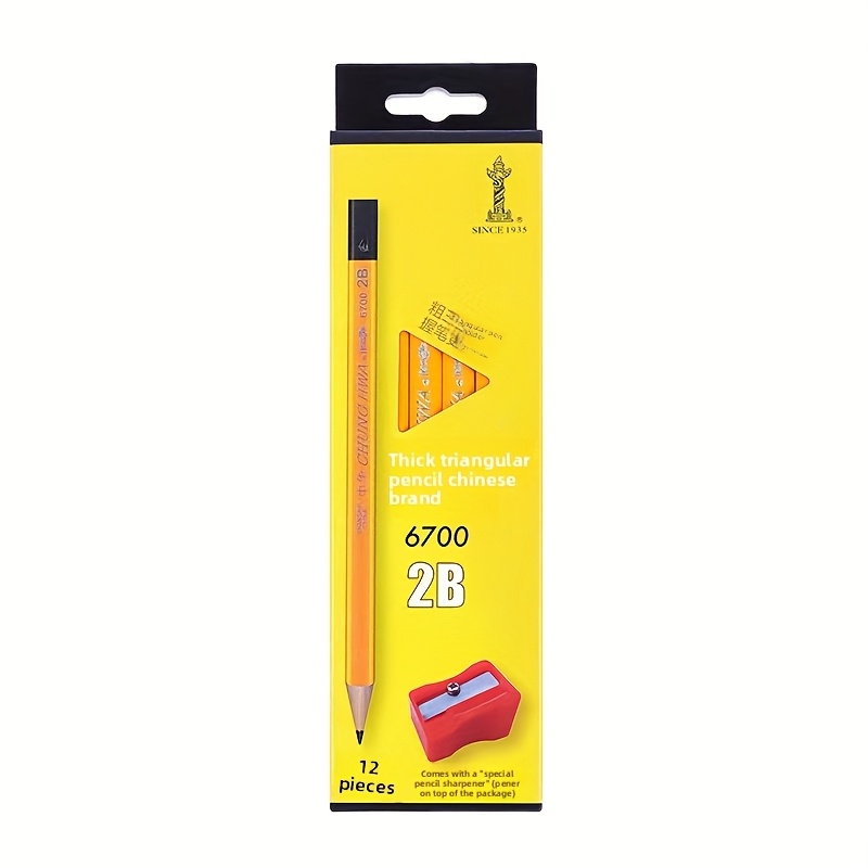 12pcs Of Hb Sketch Pencils, Thick Triangular Stationery, Drawing Prizes, Woodworking Pencil Set, Includes A Sharpener